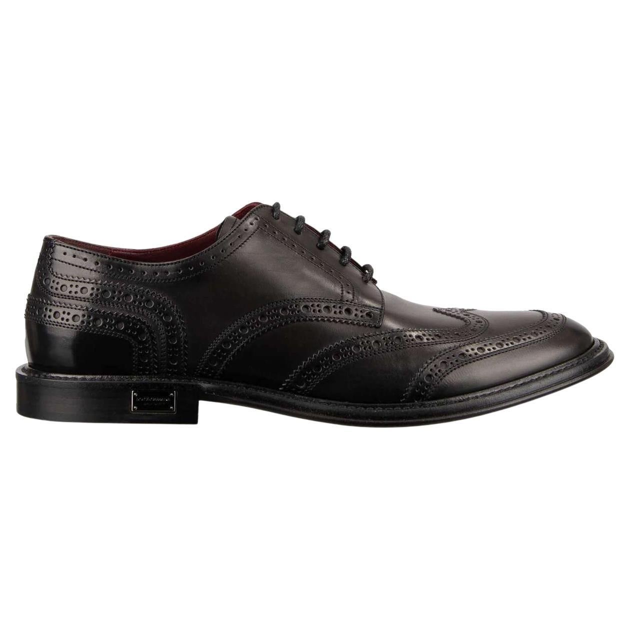 Dolce & Gabbana - DG Logo Formal Calf Leather Derby Shoes MARSALA Black EUR 39 For Sale
