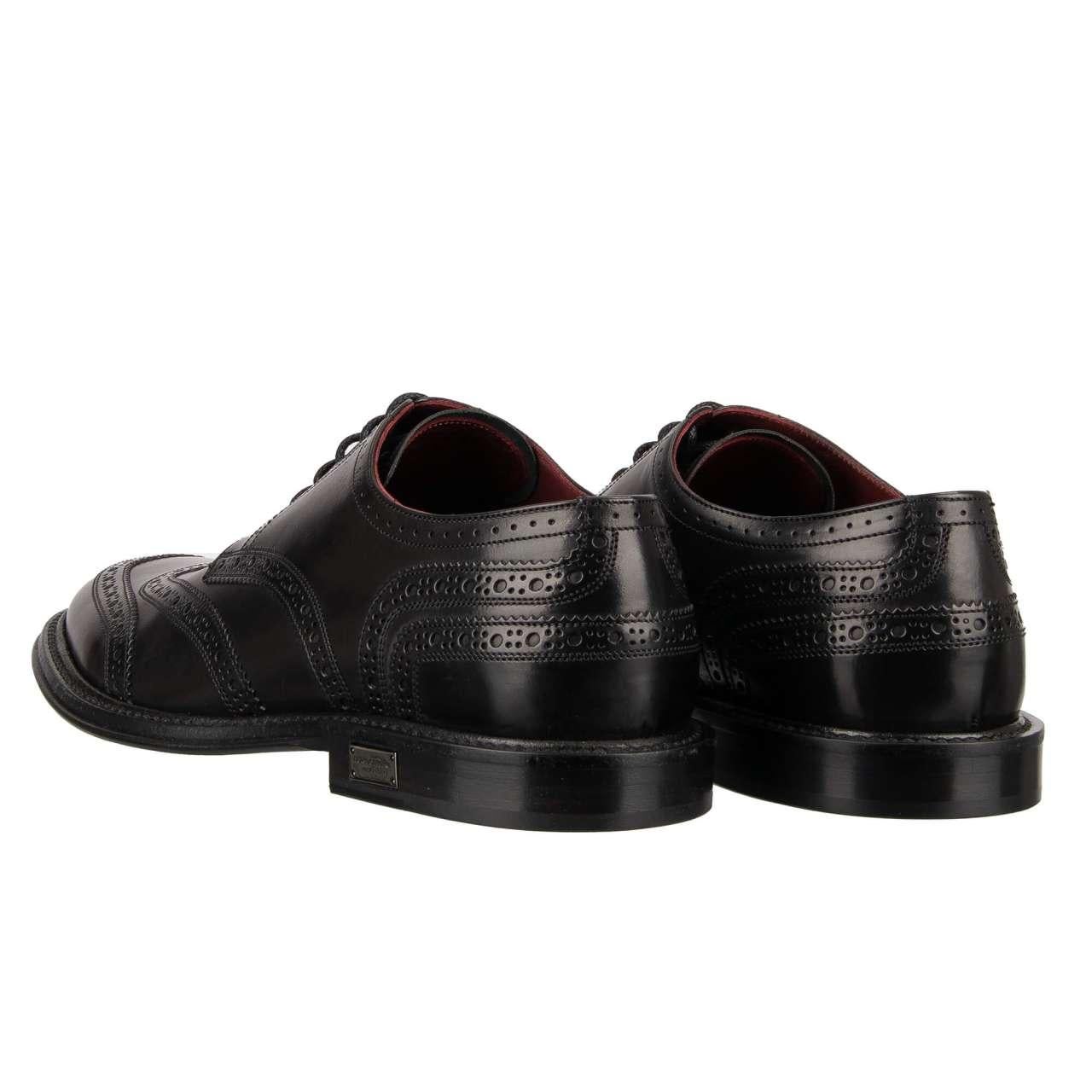 Dolce & Gabbana - DG Logo Formal Calf Leather Derby Shoes MARSALA Black EUR 41.5 For Sale 1