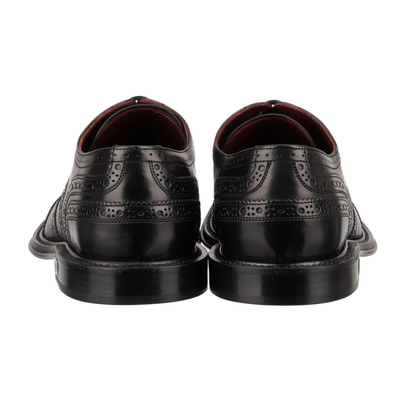 Dolce & Gabbana - DG Logo Formal Calf Leather Derby Shoes MARSALA Black EUR 41.5 For Sale 2