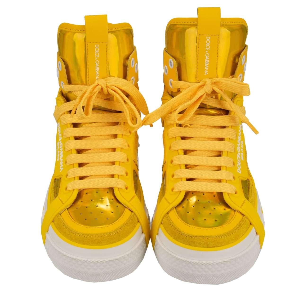 Dolce & Gabbana - DG Logo High Top Sneaker DONNA Rainbow Yellow EUR 36 In Excellent Condition For Sale In Erkrath, DE