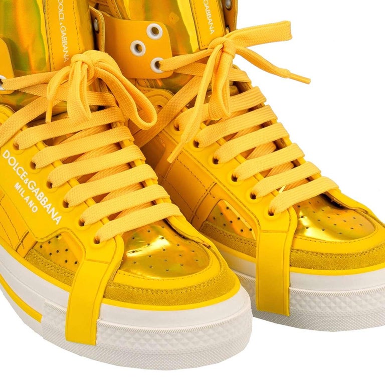 Dolce and Gabbana - DG Logo High Top Sneaker DONNA Rainbow Yellow EUR 39  For Sale at 1stDibs