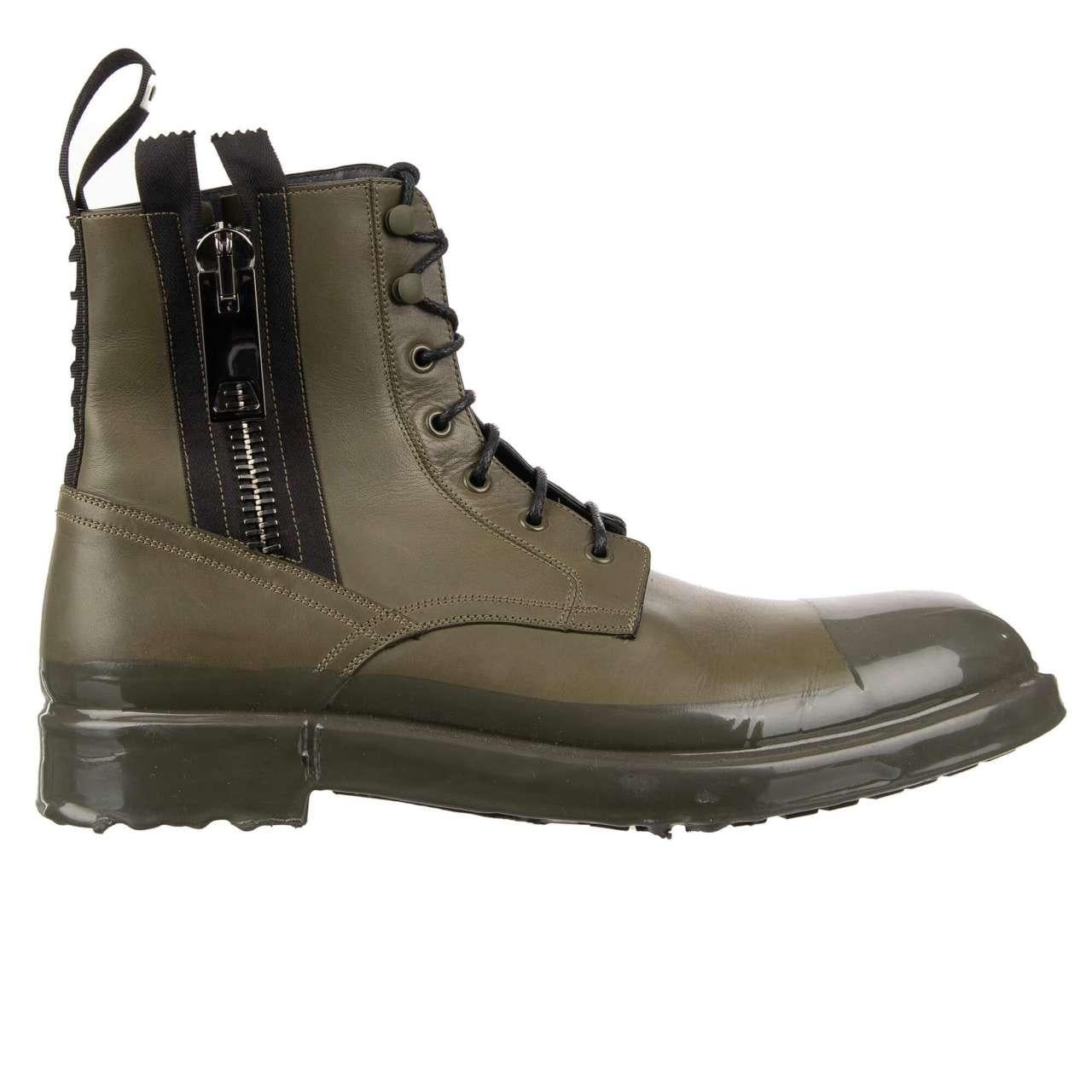 - DG Logo Ankle Boots FIRENZE made of leather with liquid rubber covered sole in military green by DOLCE & GABBANA - MADE IN ITALY - Former RRP: EUR 1,400 - New with Box - Model: A60195-AK253-80506 - Material: 100% Calfskin - Sole: Rubber - Color: