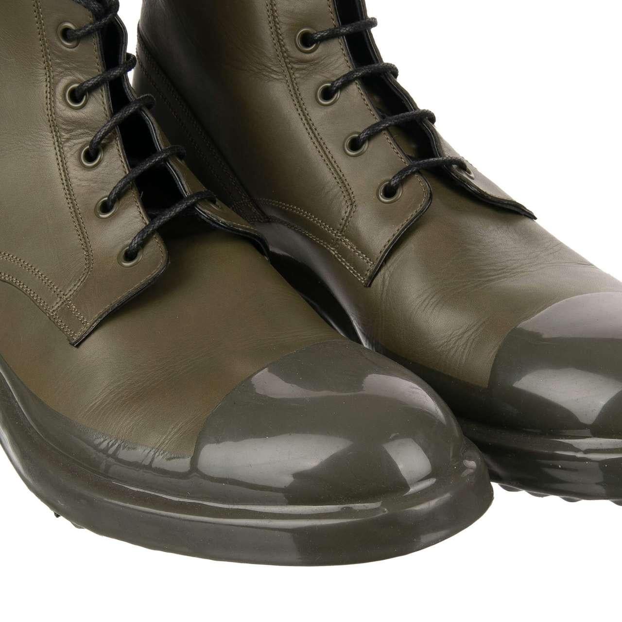 Dolce & Gabbana DG Logo Leather Ankle Boots FIRENZE Military Green EUR 42 For Sale 1