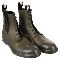 Dolce & Gabbana DG Logo Leather Ankle Boots FIRENZE Military Green EUR 42