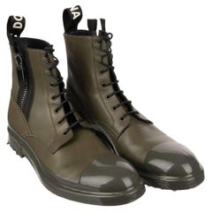 Dolce & Gabbana DG Logo Leather Ankle Boots FIRENZE Military Green EUR 44
