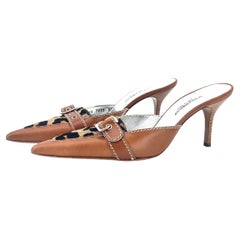 Dolce & Gabbana DG Logo Leopard Print Buckle Embellished Pointed Toe Mules 36.5