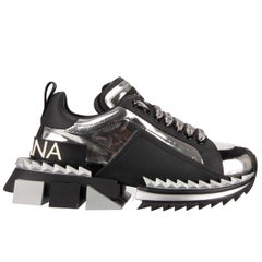 Dolce & Gabbana - DG Logo Plateau Sneaker SUPER QUEEN Silver Black 37.5 7.5