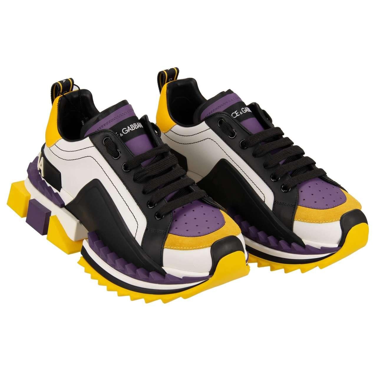 - Lace Sneaker SUPER QUEEN with plateau and DG logo in yellow, white, purple and black by DOLCE & GABBANA - New with Box - MADE IN ITALY - Former RRP: EUR 695 - Model: CK1649-AZ847-8G031 - Material: 85% Calf leather, 15% Rubber - Sole: Rubber -