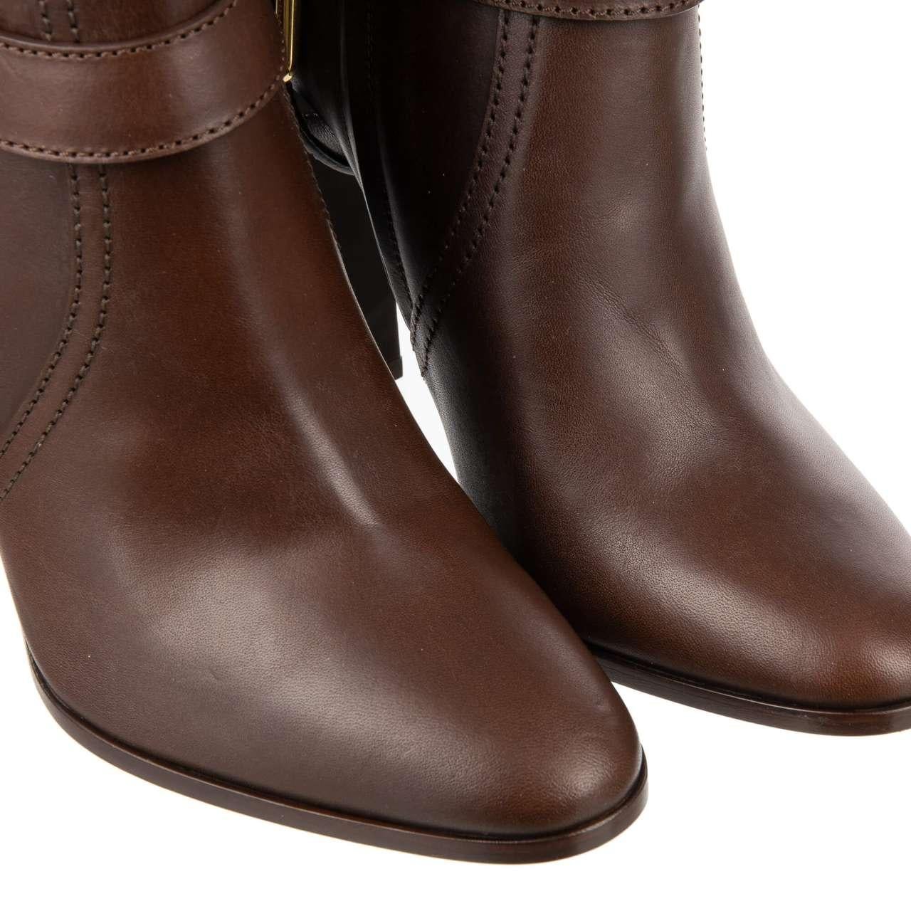 Dolce & Gabbana - DG Logo Straps Leather Boots CAROLINE Brown EUR 37 For Sale 2