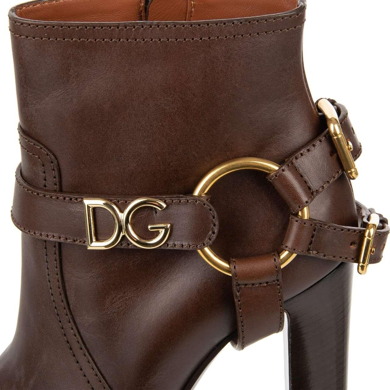 Dolce & Gabbana - DG Logo Straps Leather Boots CAROLINE Brown EUR 41 For Sale 1