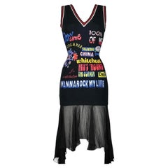Dolce & Gabbana D&G Mesh Transparent Graffiti Comic 2023 Runway Silk Dress
