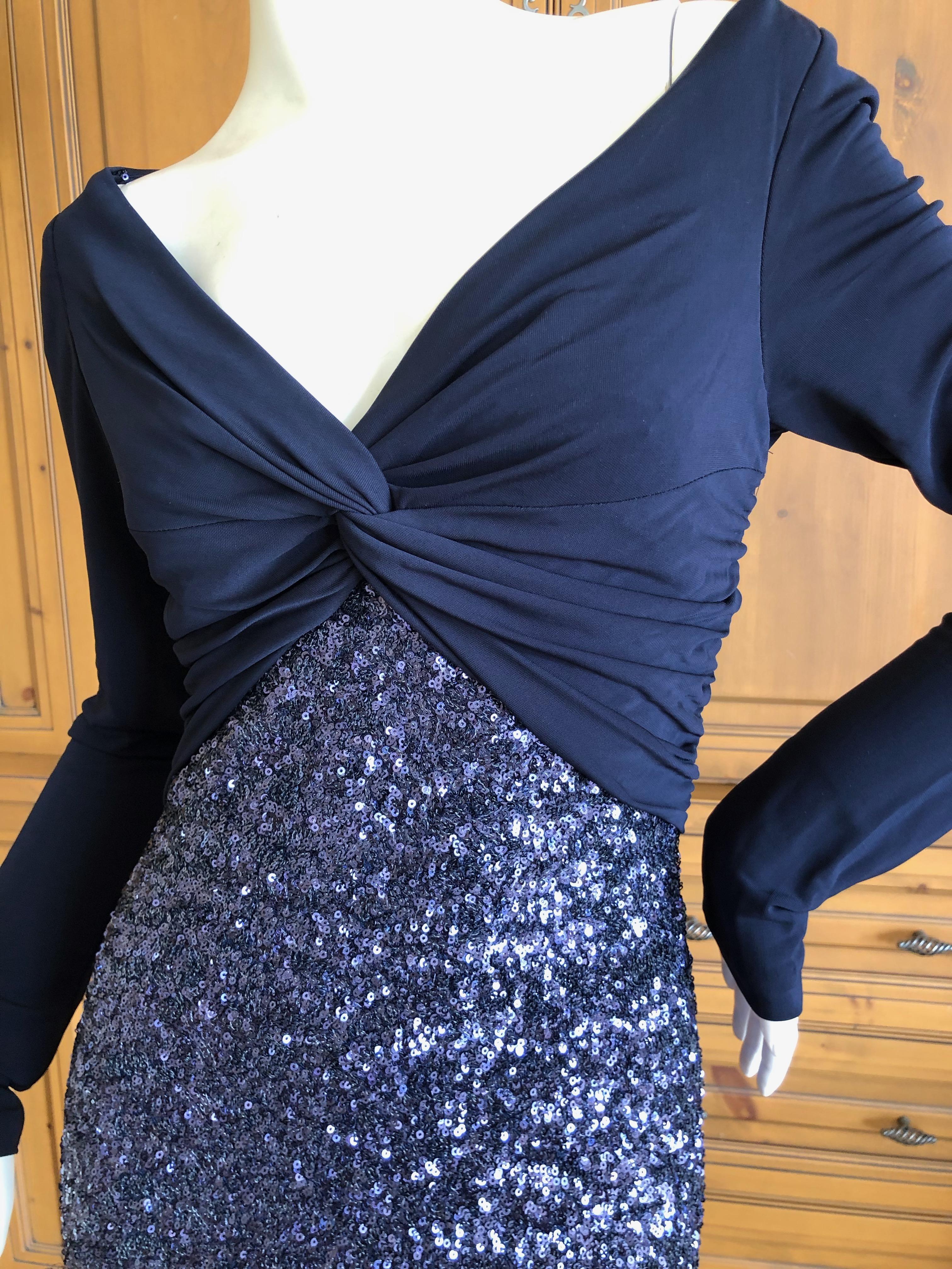 Dolce & Gabbana D&G Navy Blue Low Cut Silk Sequin Evening Gown w Keyhole Back 42 In Excellent Condition For Sale In Cloverdale, CA