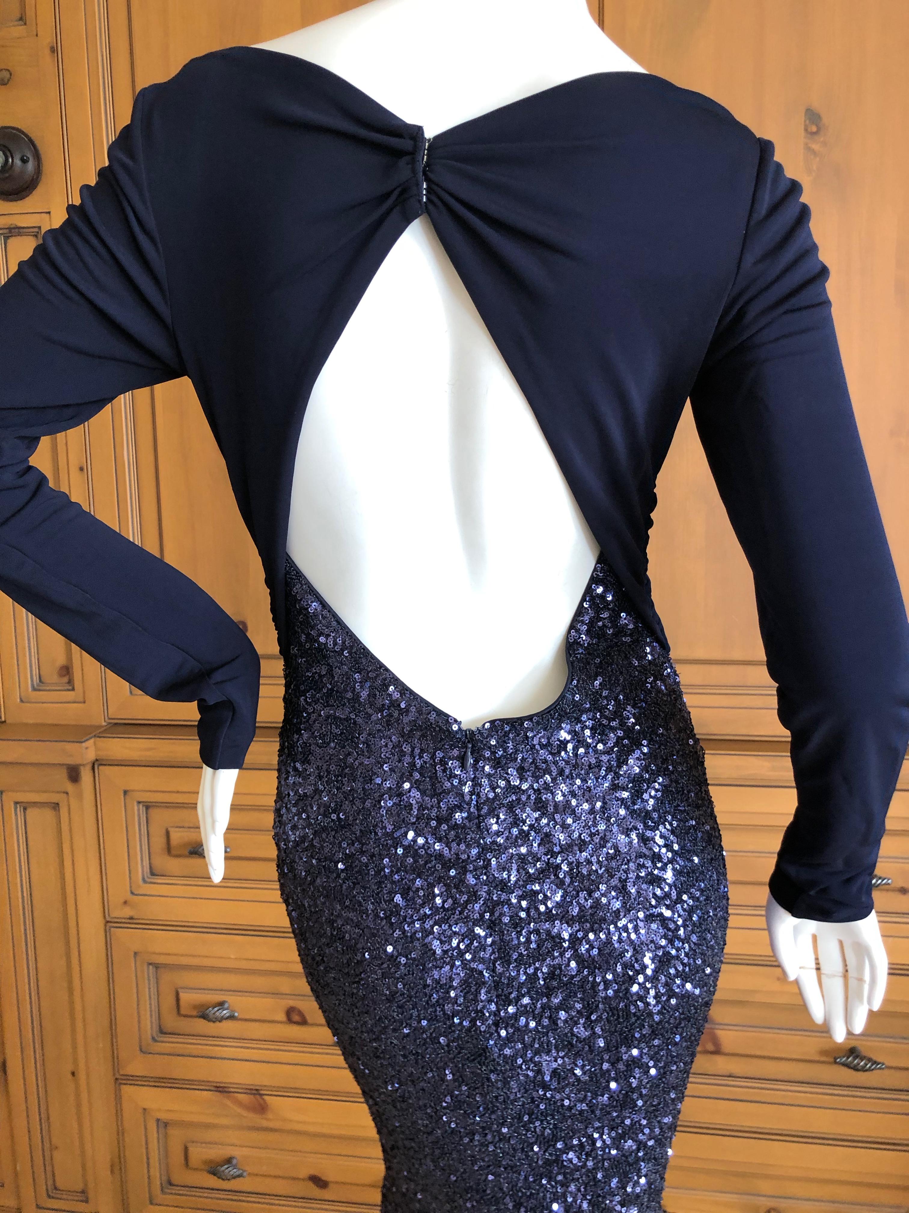 Dolce & Gabbana D&G Navy Blue Low Cut Silk Sequin Evening Gown w Keyhole Back 42 For Sale 4
