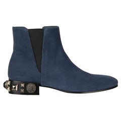 Dolce & Gabbana - DG Pearl Studs Suede Leather Boots NAPOLI Blue 38.8