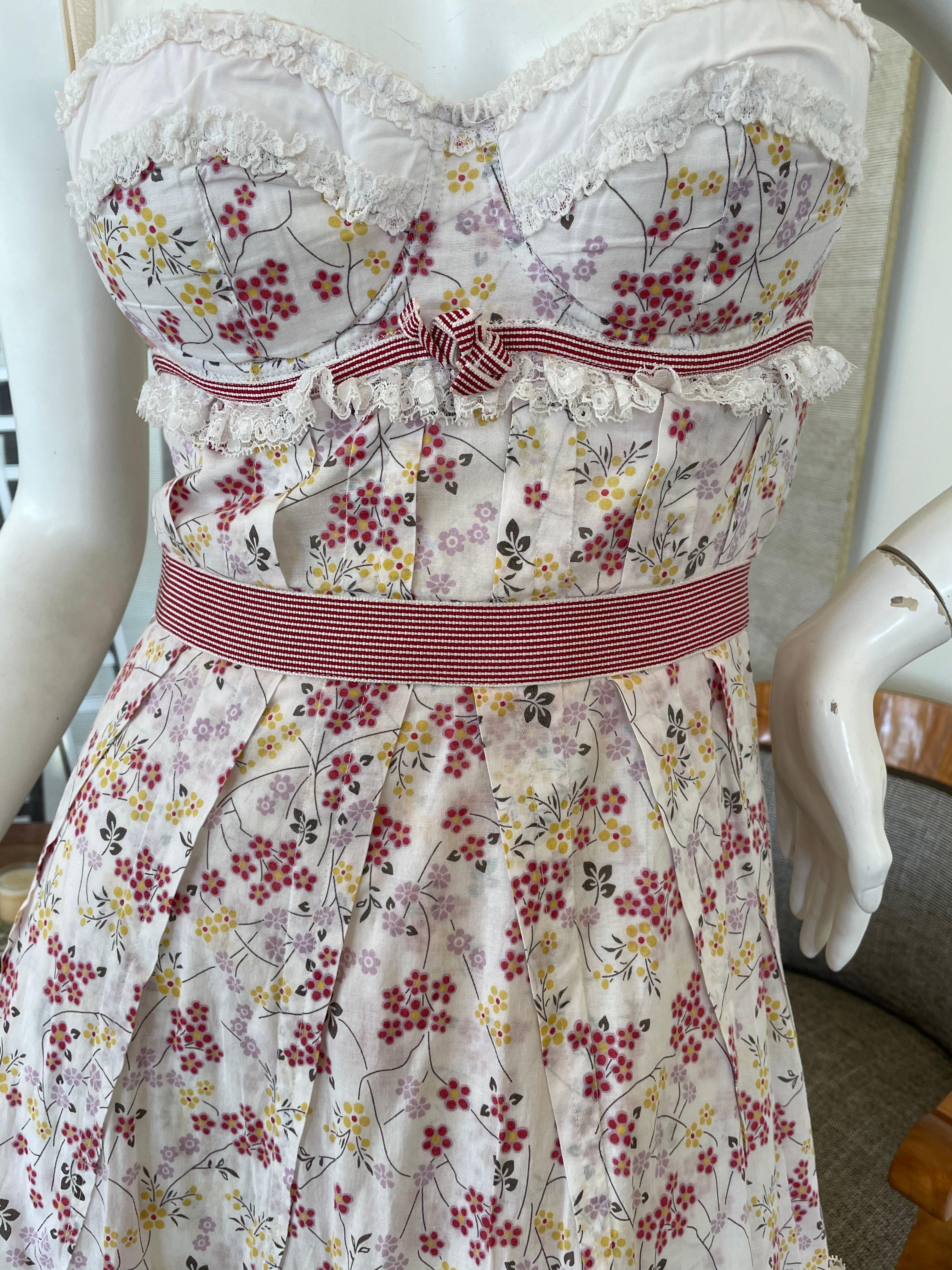 Gray Dolce & Gabbana D&G Pink Lace Trim Floral Dress with Underwire Bra For Sale