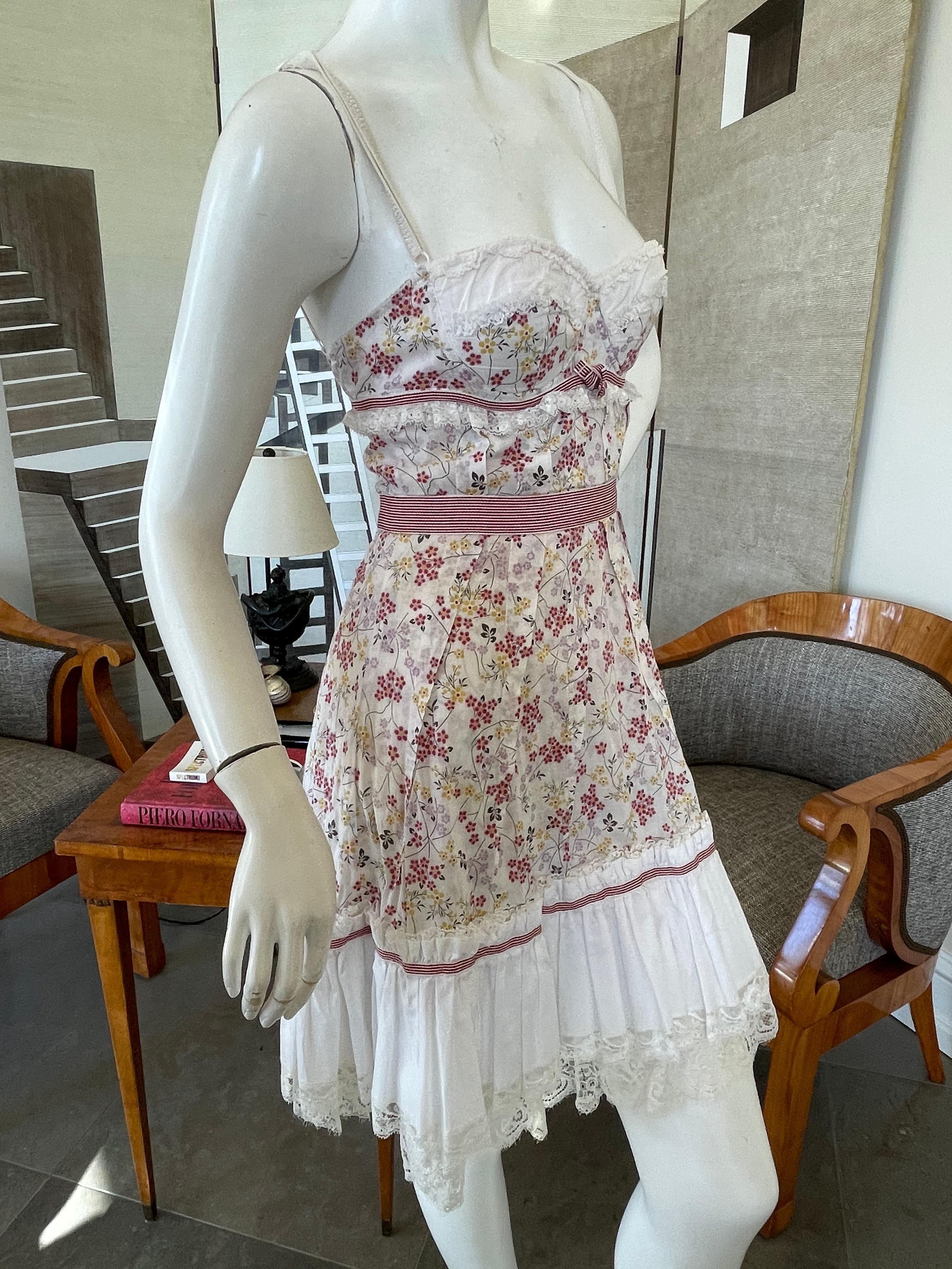 Dolce & Gabbana D&G Pink Lace Trim Floral Dress with Underwire Bra In New Condition For Sale In Cloverdale, CA
