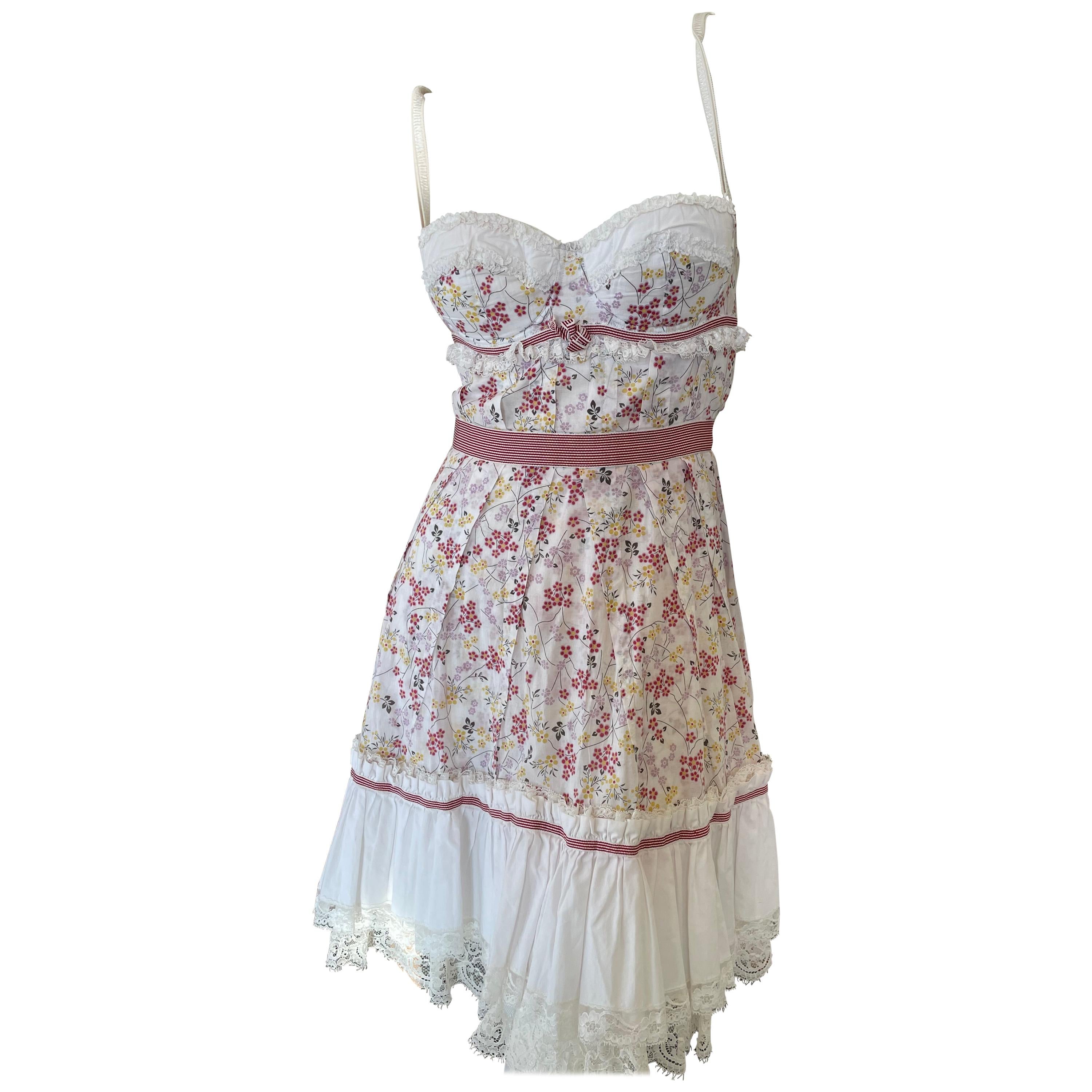 Dolce & Gabbana D&G Pink Lace Trim Floral Dress with Underwire Bra For Sale