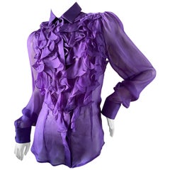 D&G by DOLCE & GABBANA Purple Vintage Camicetta in seta trasparente con volant sul davanti