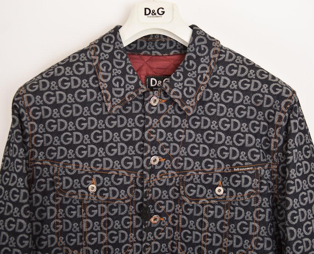 Gray Dolce & Gabbana 'D&G' Repeat Logo Jacquard Two Piece Matching Jacket Jeans Set For Sale