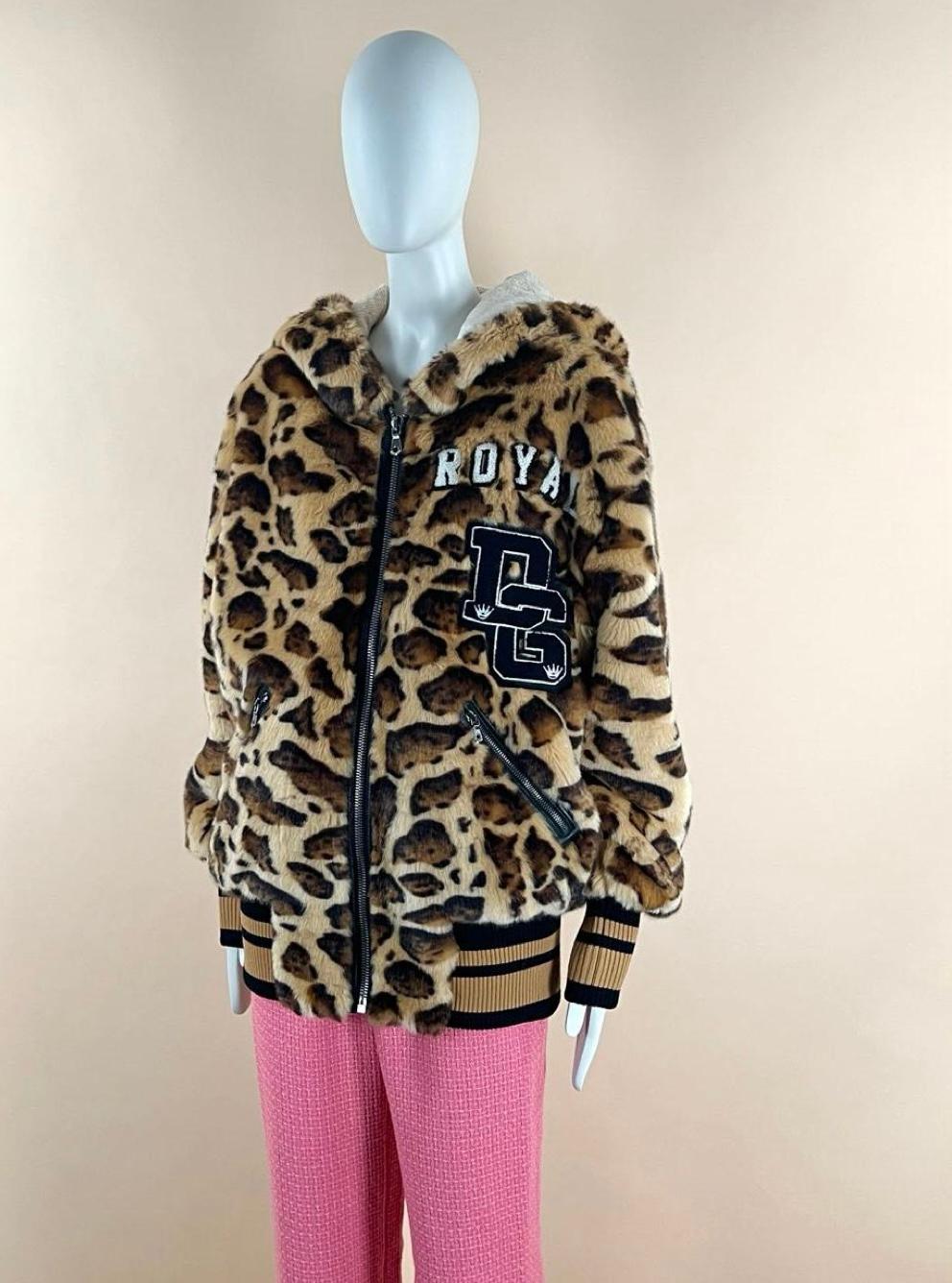 Black Dolce & Gabbana DG Royal upperr Faux Fur Jacket Beige