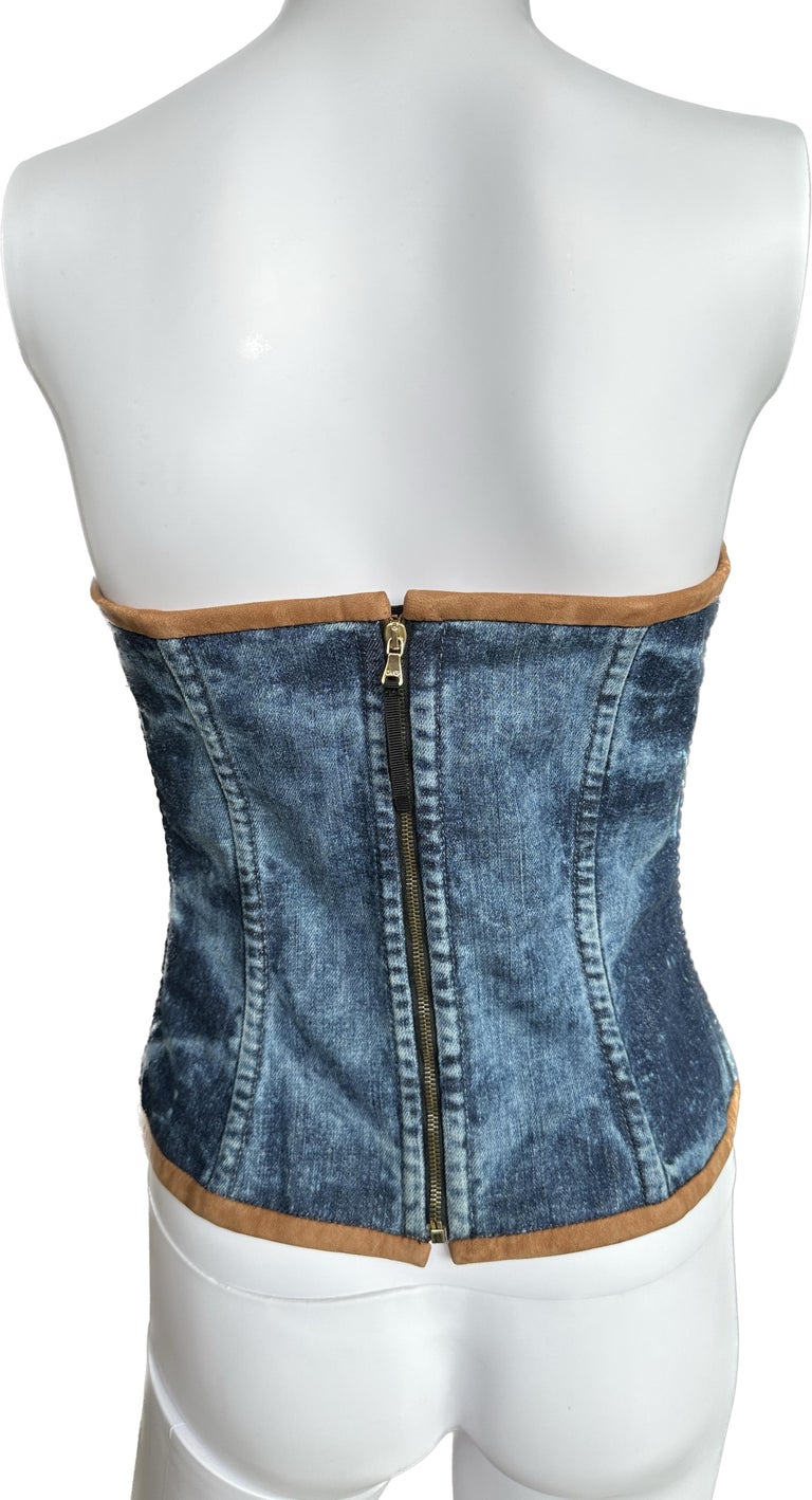 Dolce & Gabbana D&G runway denim and leather corset/bustier ss 2009-size S In Good Condition For Sale In London, GB