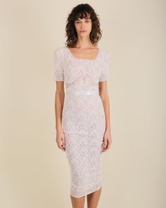 Dolce & Gabbana D&G S/S 2006 white lace sheer ribbon body con dress