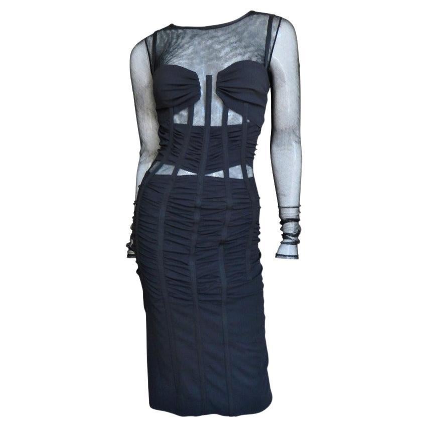 Dolce & Gabbana D&G Silk Corset Mesh Sheer Transparent Ruffled Dress Gown For Sale
