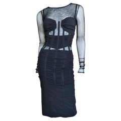 Retro Dolce & Gabbana D&G Silk Corset Mesh Sheer Transparent Ruffled Dress Gown