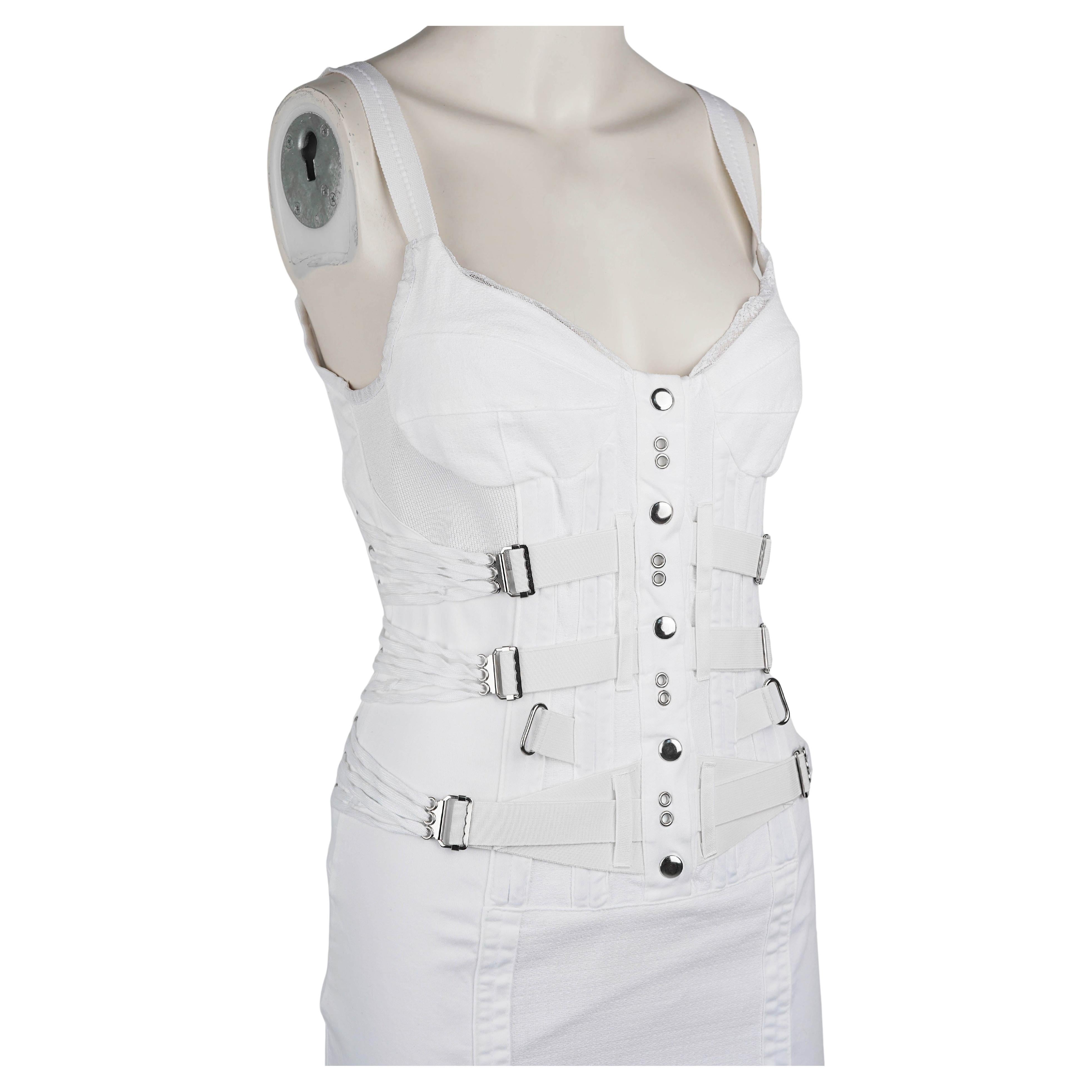 Dolce & Gabbana D&G Spring/Summer 2004 White Bondage Dress (Taille S) Bon état - En vente à Berlin, DE