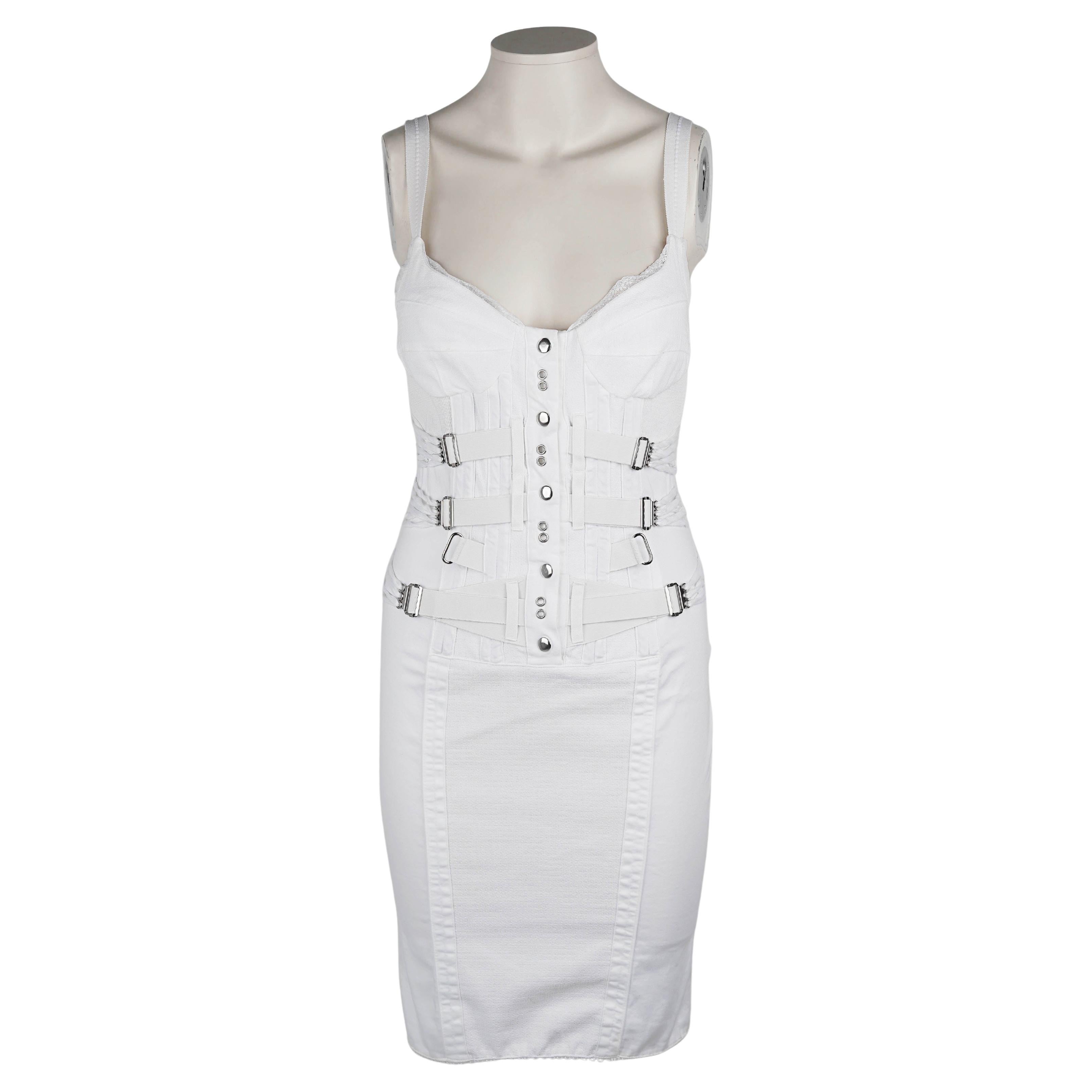 Dolce & Gabbana D&G Spring/Summer 2004 White Bondage Dress (Taille S) en vente