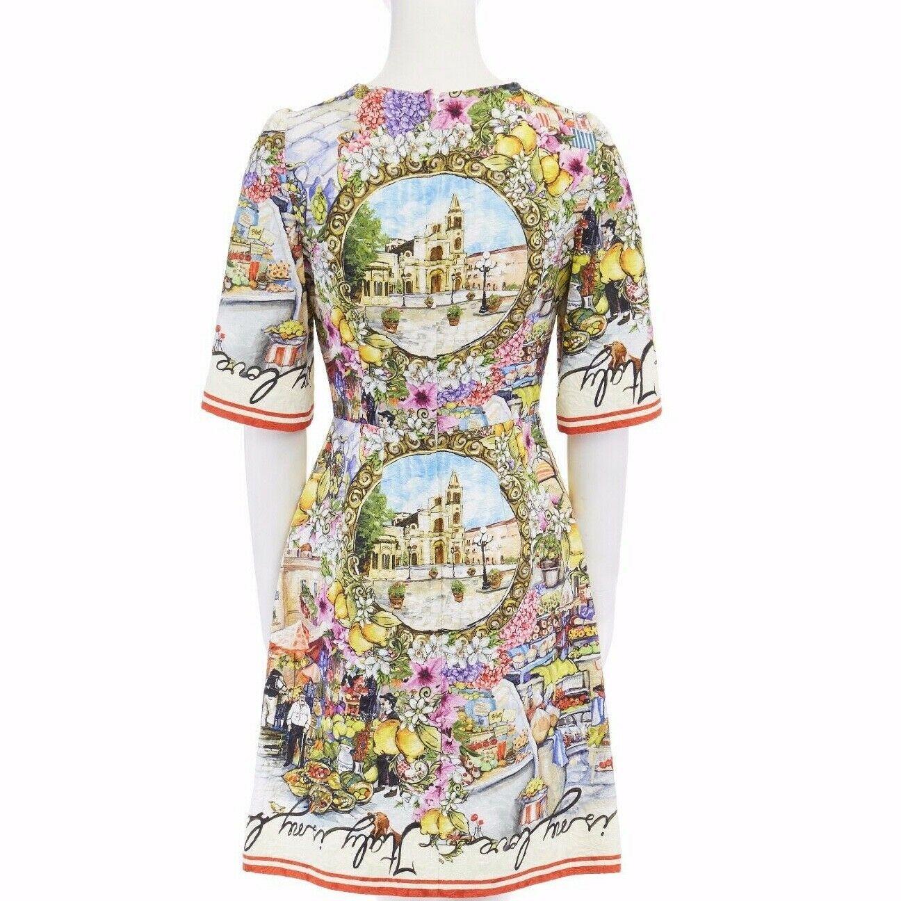 Beige DOLCE GABBANA D&G SS16 italian floral fruit market print jacquard dress IT36 XS