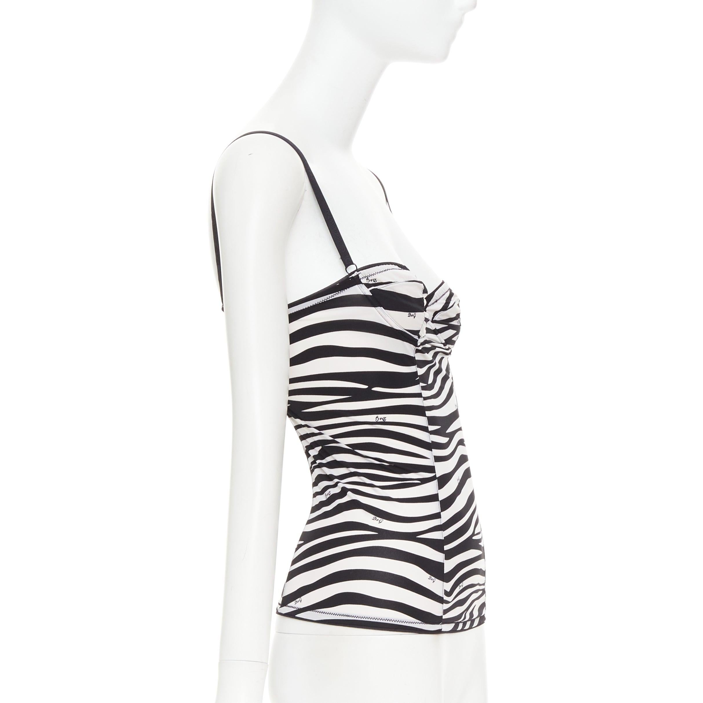 DOLCE GABBANA D&G UNDERWEAR Vintage logo zebra stripe camisole tank Sz1 S In Excellent Condition For Sale In Hong Kong, NT