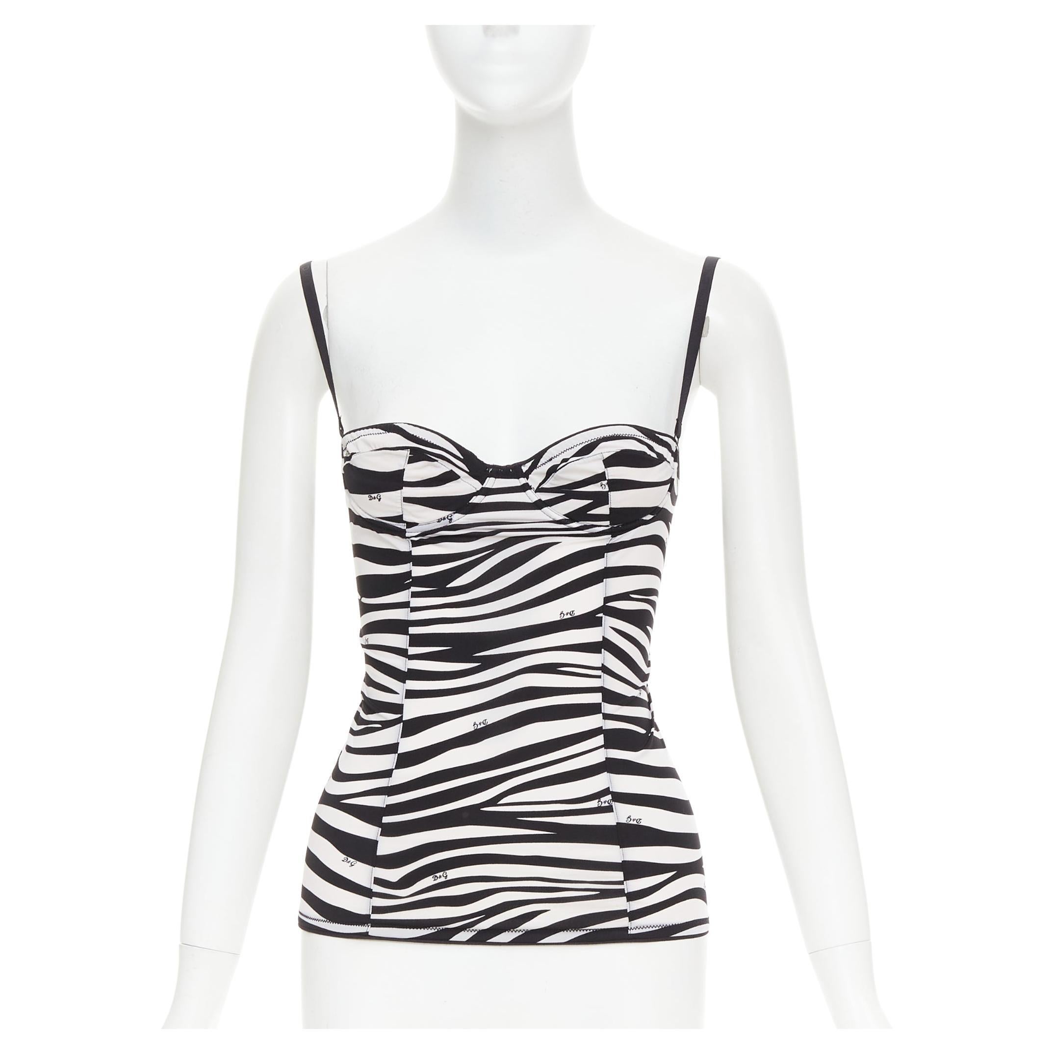 DOLCE GABBANA D&G UNDERWEAR Vintage logo zebra stripe camisole tank Sz1 S For Sale