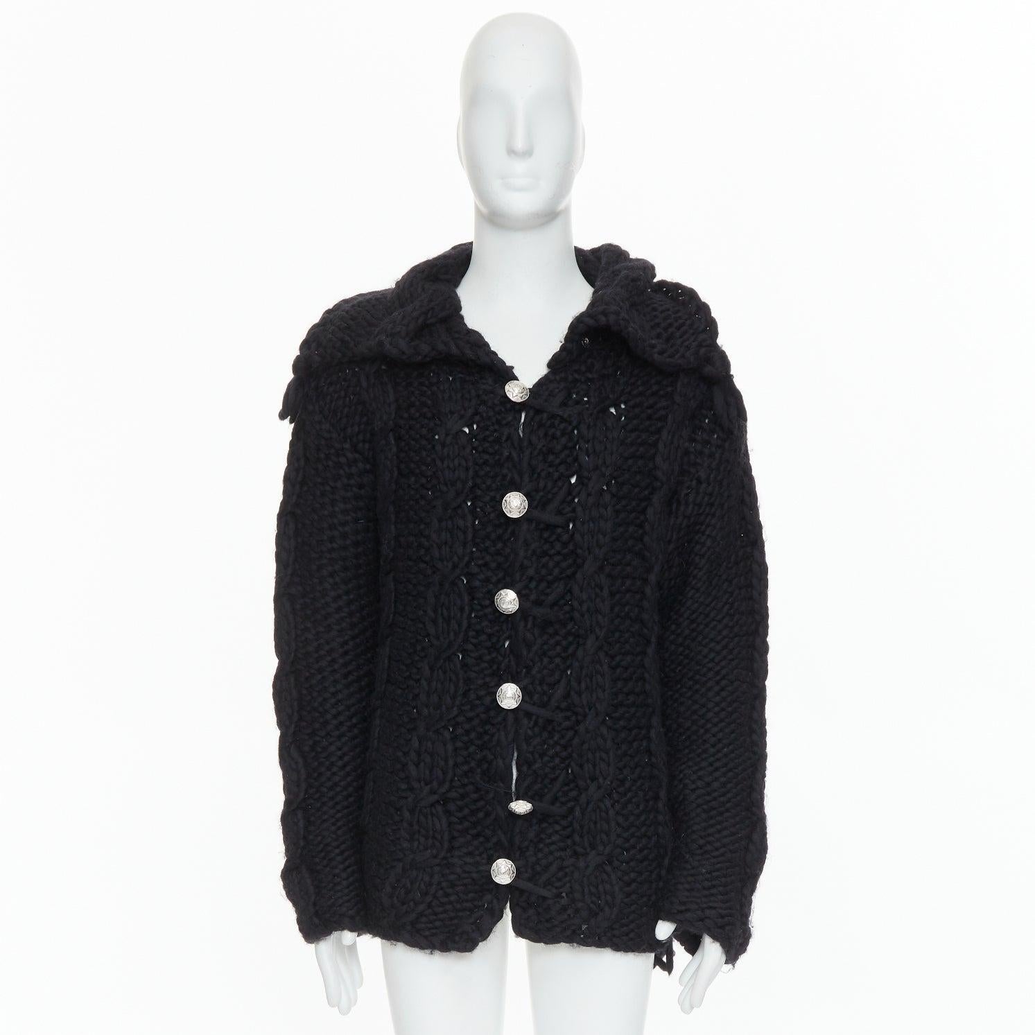 DOLCE GABBANA D&G Cárdigan de punto por cable grueso de lana negra Vintage S en venta 5