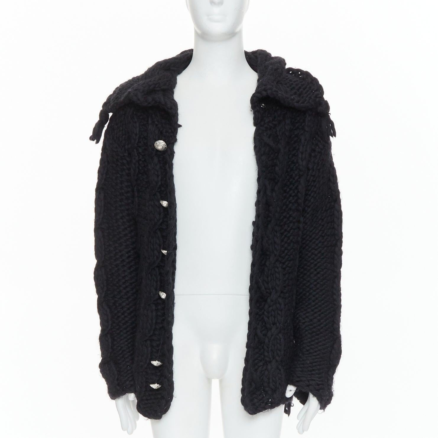DOLCE GABBANA D&G Cárdigan de punto por cable grueso de lana negra Vintage S Negro en venta