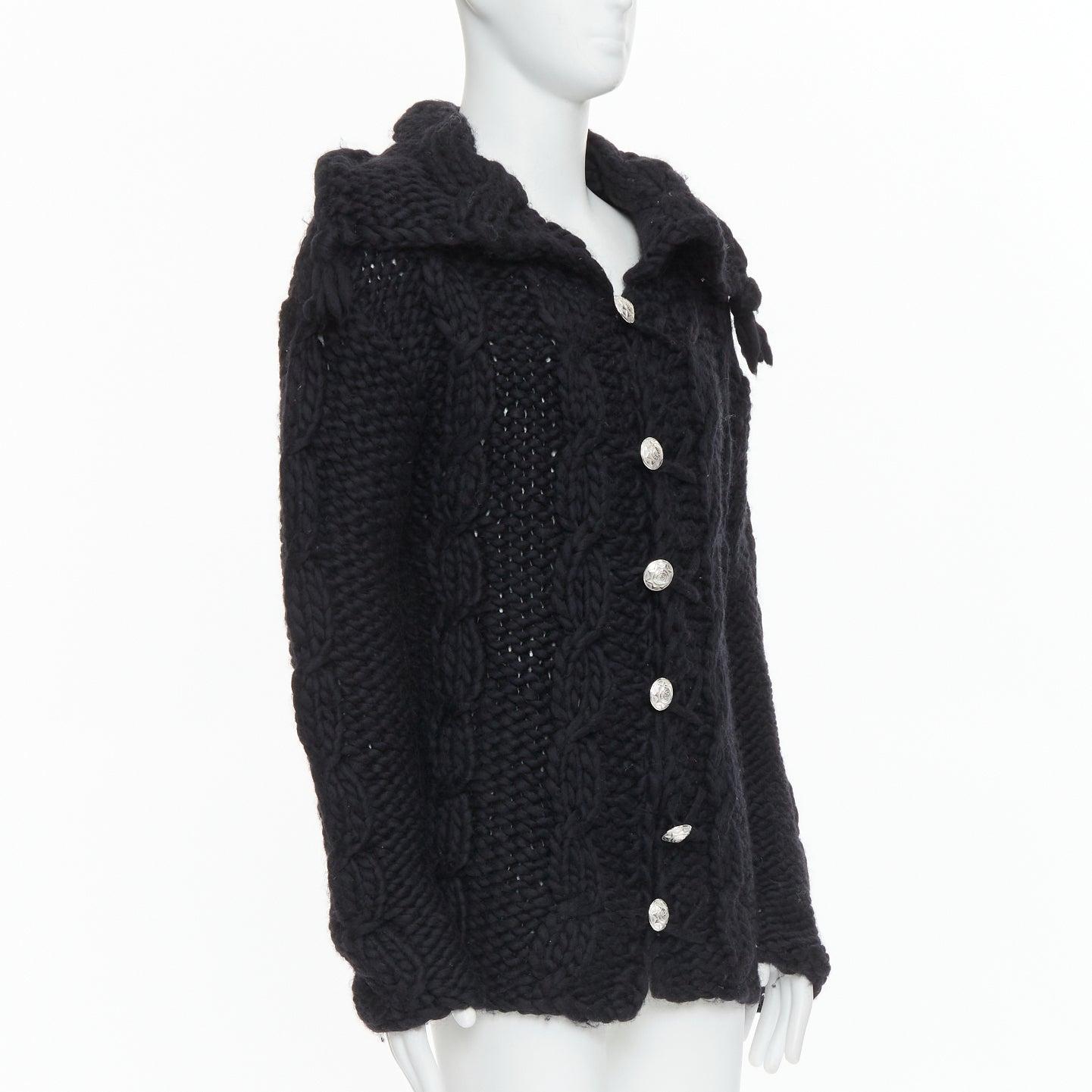 DOLCE GABBANA D&G Cárdigan de punto por cable grueso de lana negra Vintage S en Bueno estado para la venta en Hong Kong, NT