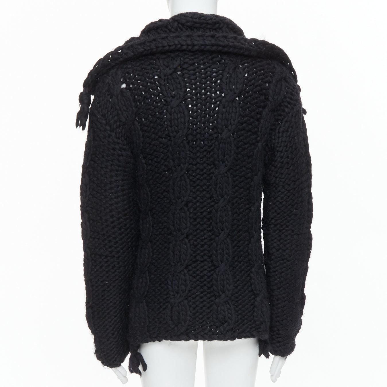 DOLCE GABBANA D&G Cárdigan de punto por cable grueso de lana negra Vintage S en venta 1