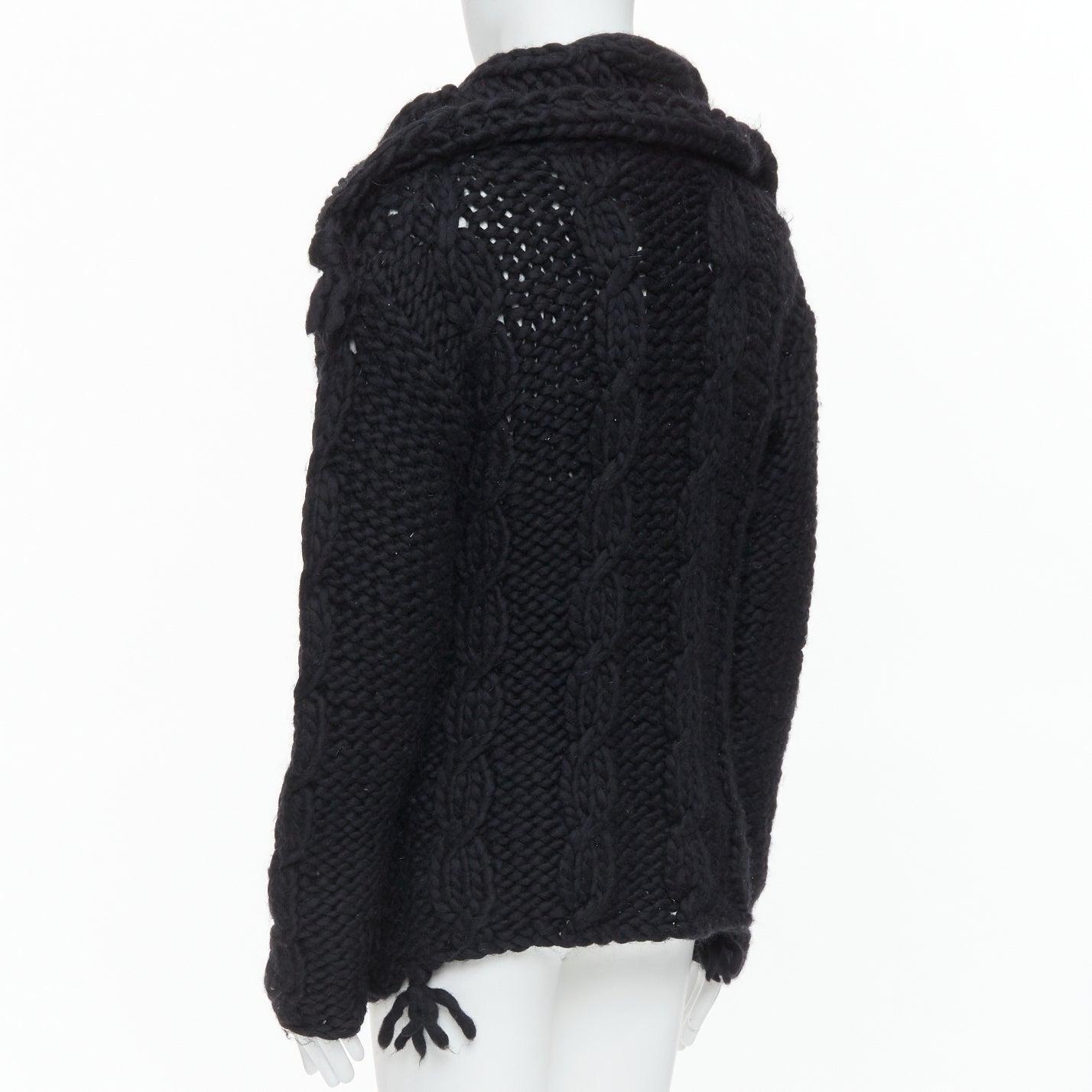 DOLCE GABBANA D&G Cárdigan de punto por cable grueso de lana negra Vintage S en venta 2