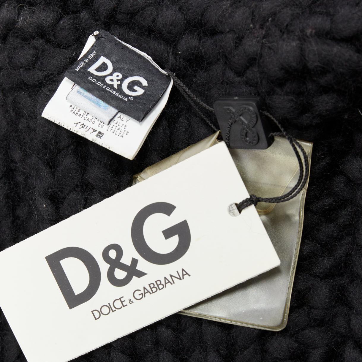DOLCE GABBANA D&G Cárdigan de punto por cable grueso de lana negra Vintage S en venta 4