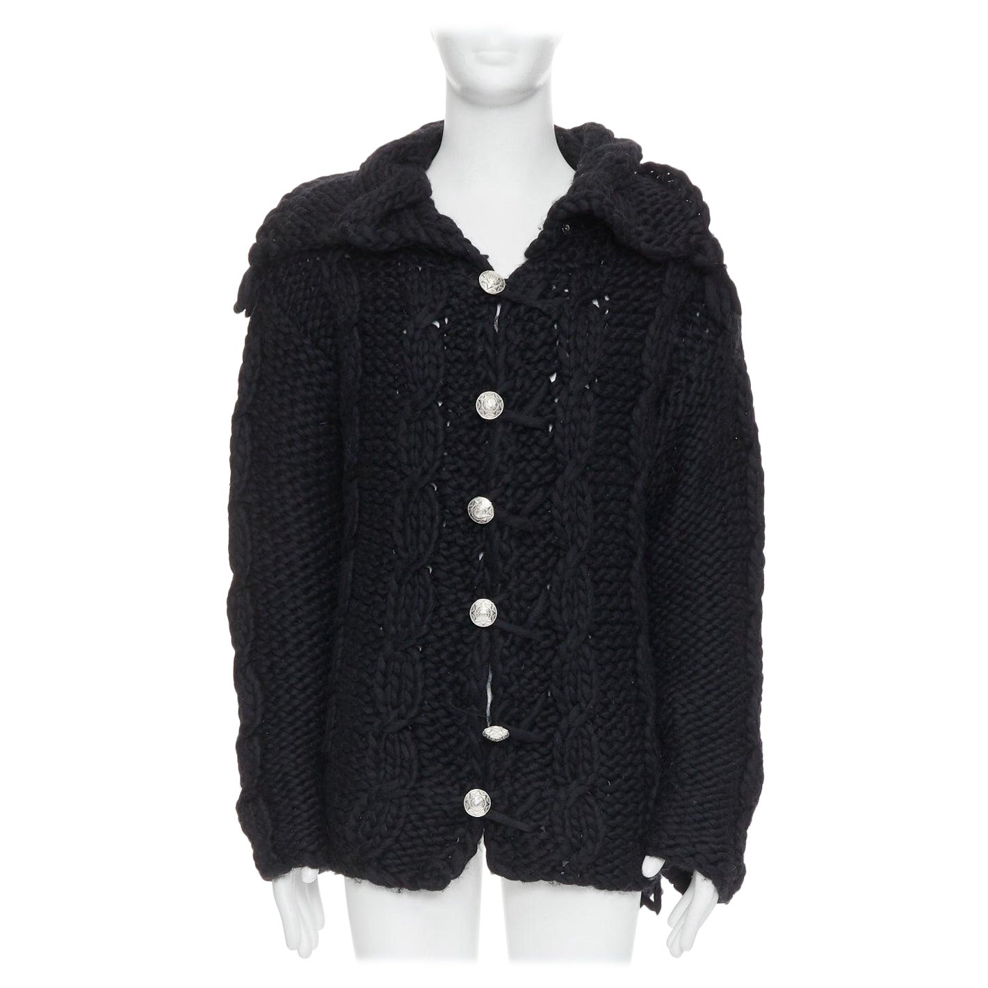 DOLCE GABBANA D&G Vintage noir laine chunky cable knit cardigan S