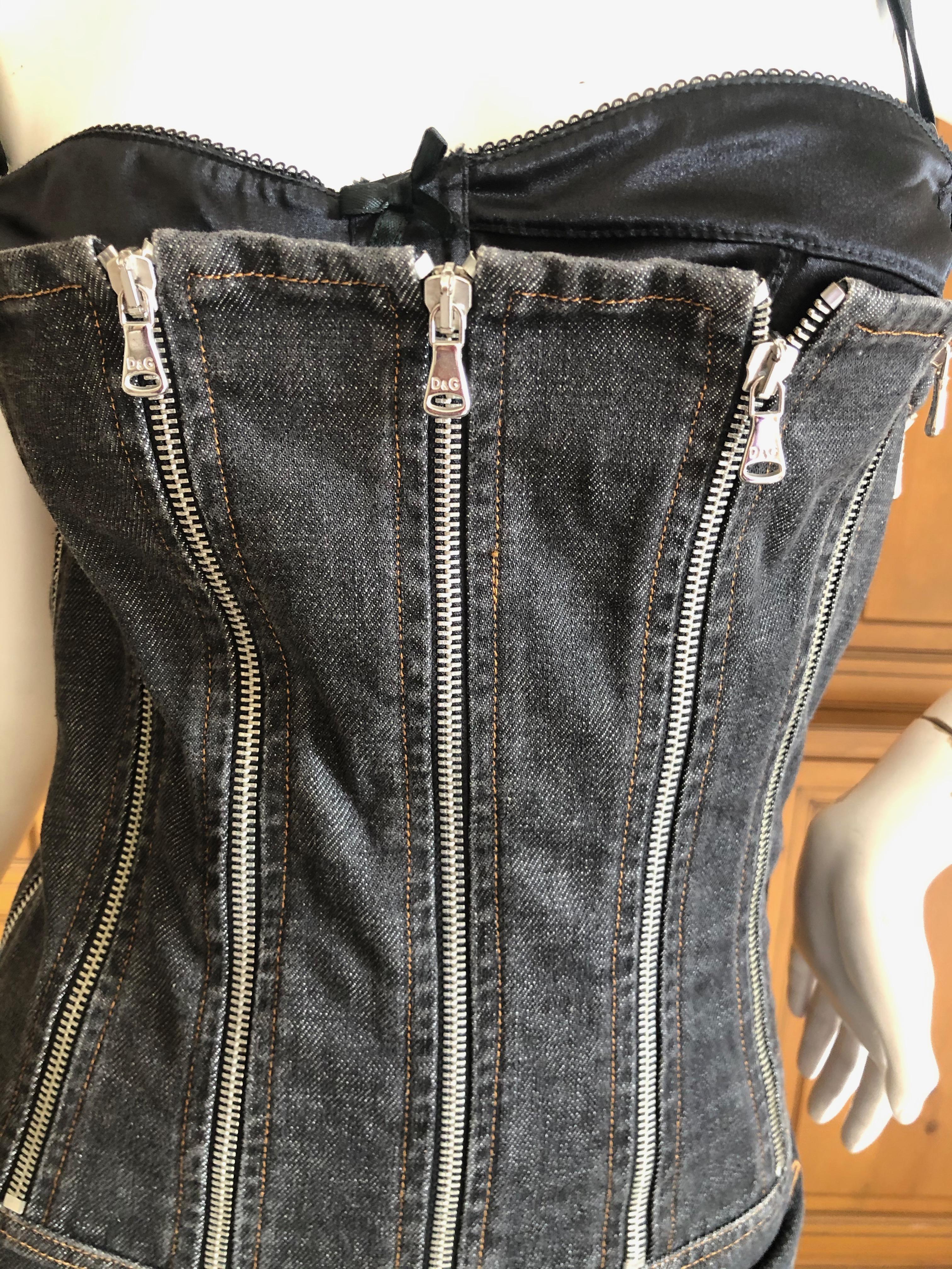 Black Dolce & Gabbana D&G Vintage Dark Denim Zipper Accented Cocktail Dress For Sale