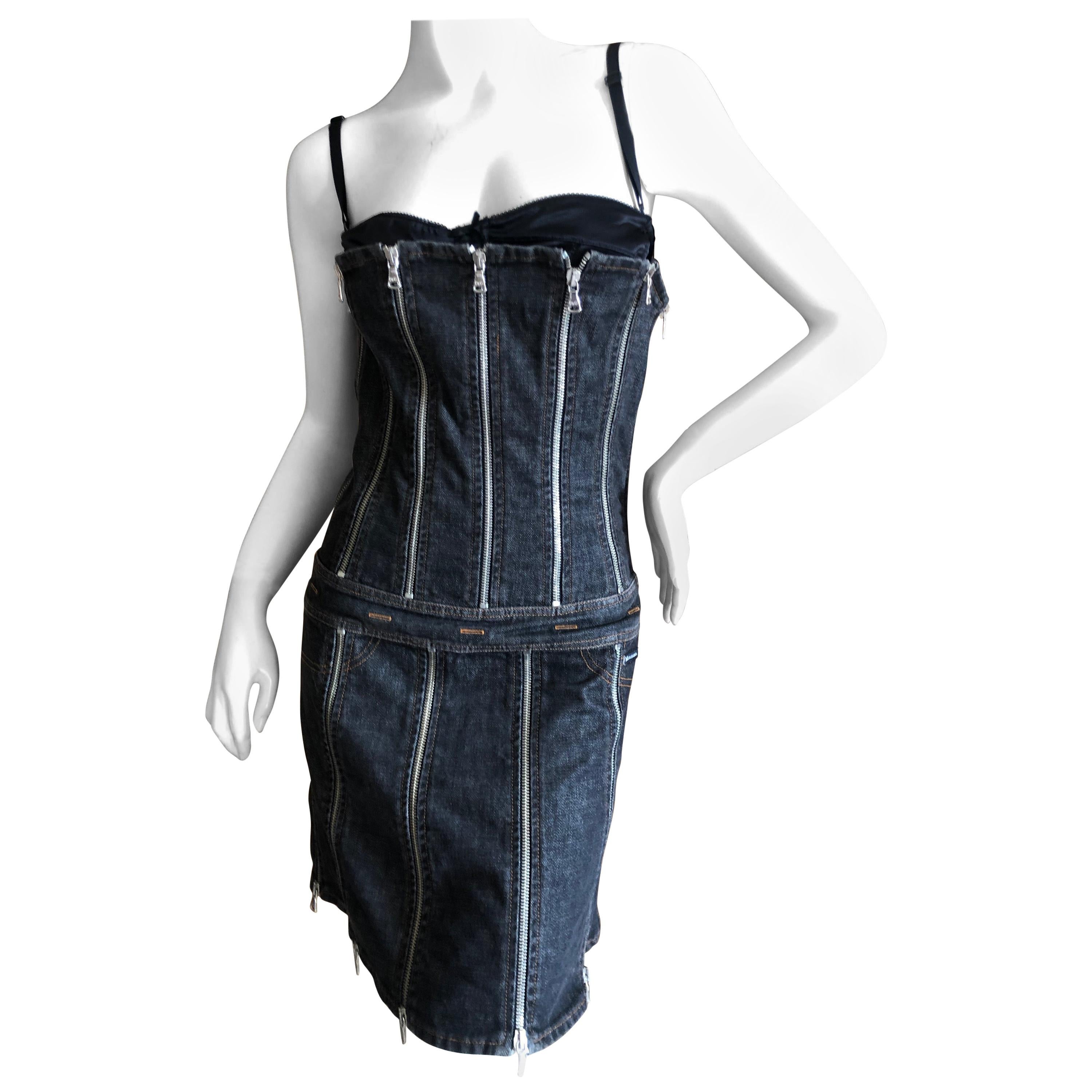 Dolce & Gabbana D&G Vintage Dark Denim Zipper Accented Cocktail Dress For Sale