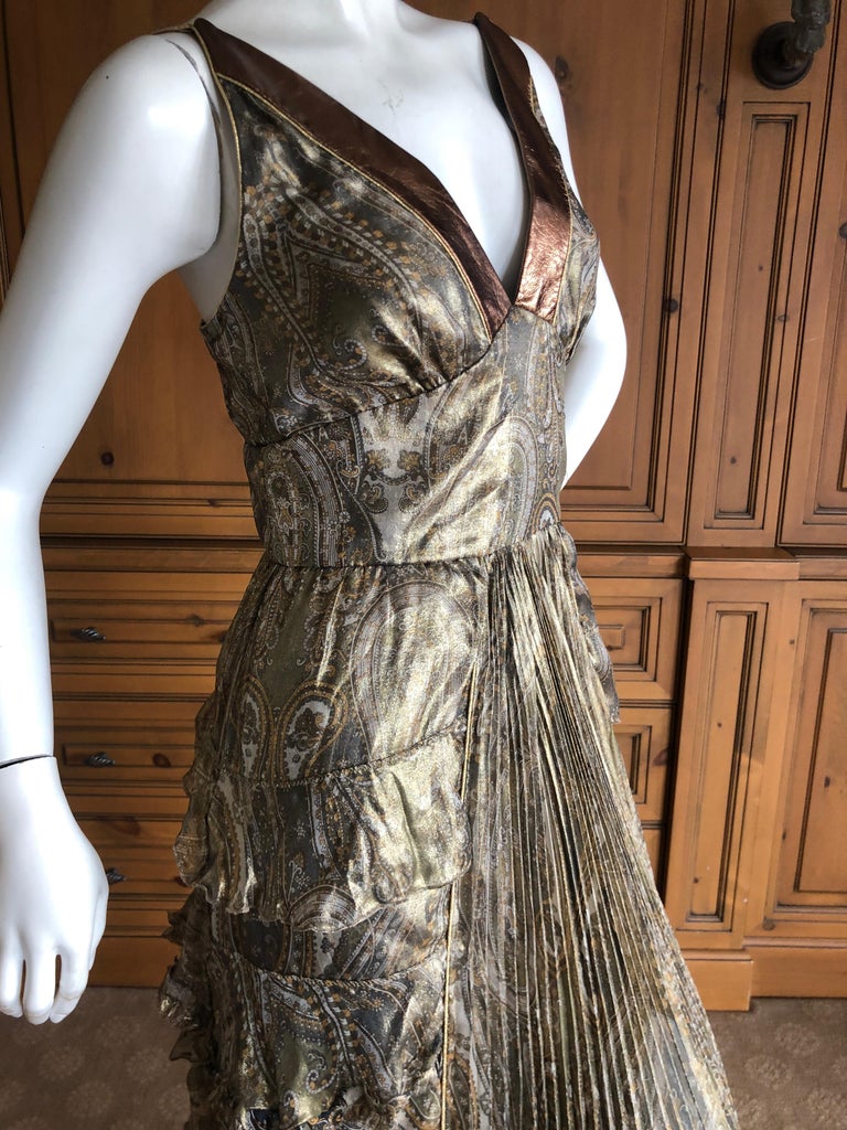 Dolce and Gabbana D&G Vintage Gold Paisley Silk Pleated and Ruffled ...