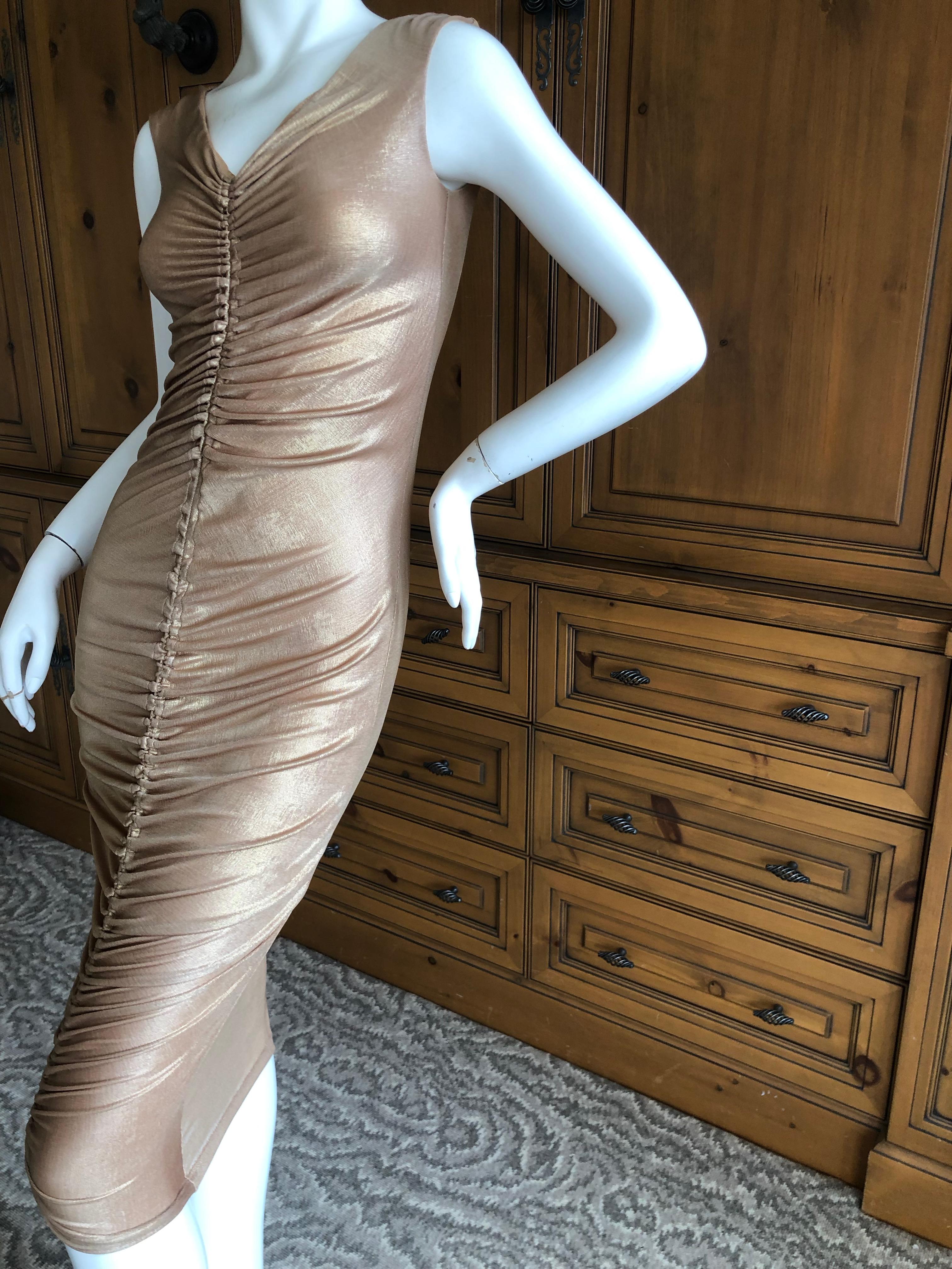 Gray Dolce & Gabbana D&G Vintage Gold Ruched Bodycon Cocktail Dress For Sale