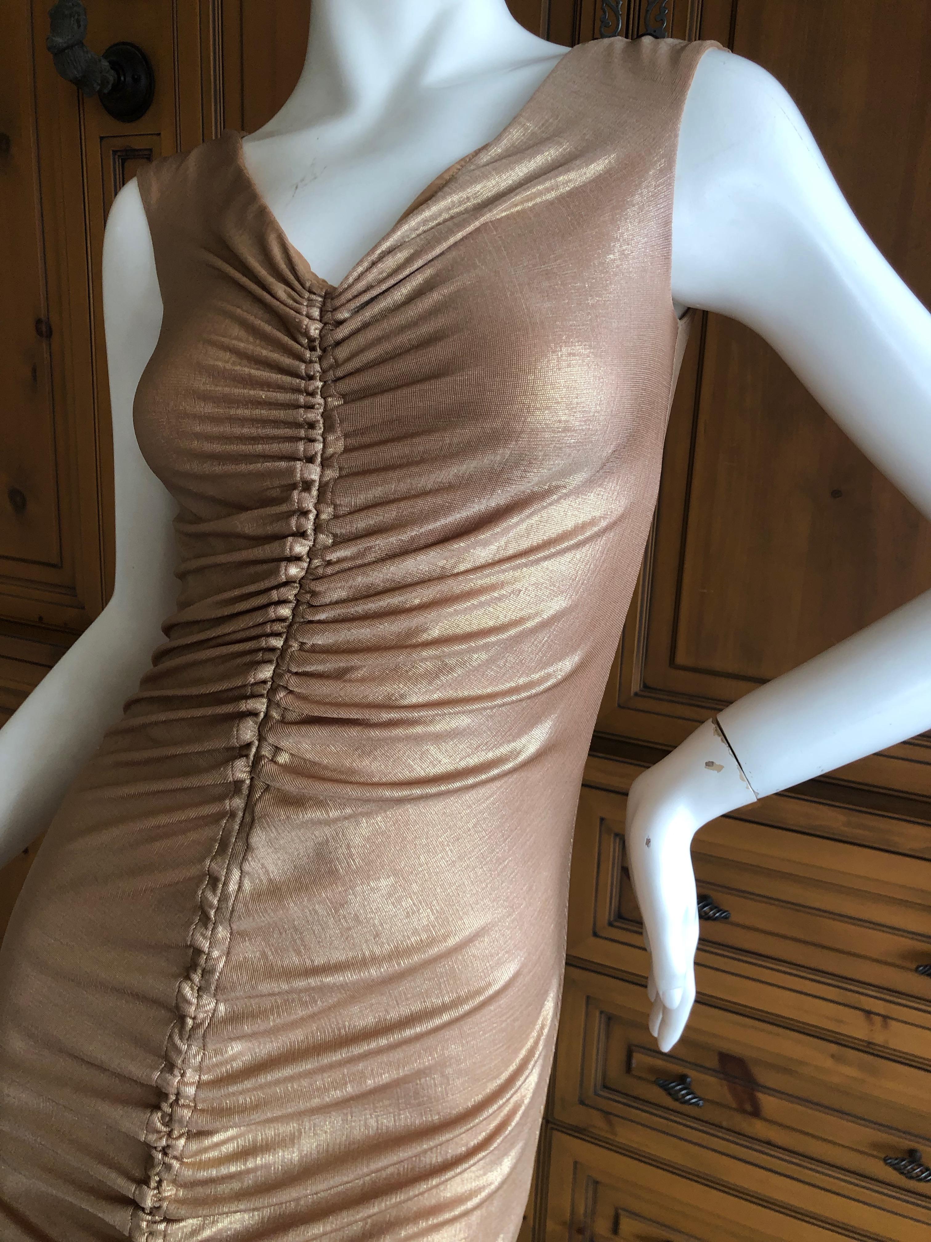 Dolce & Gabbana D&G Vintage Gold Ruched Bodycon Cocktail Dress In Good Condition For Sale In Cloverdale, CA