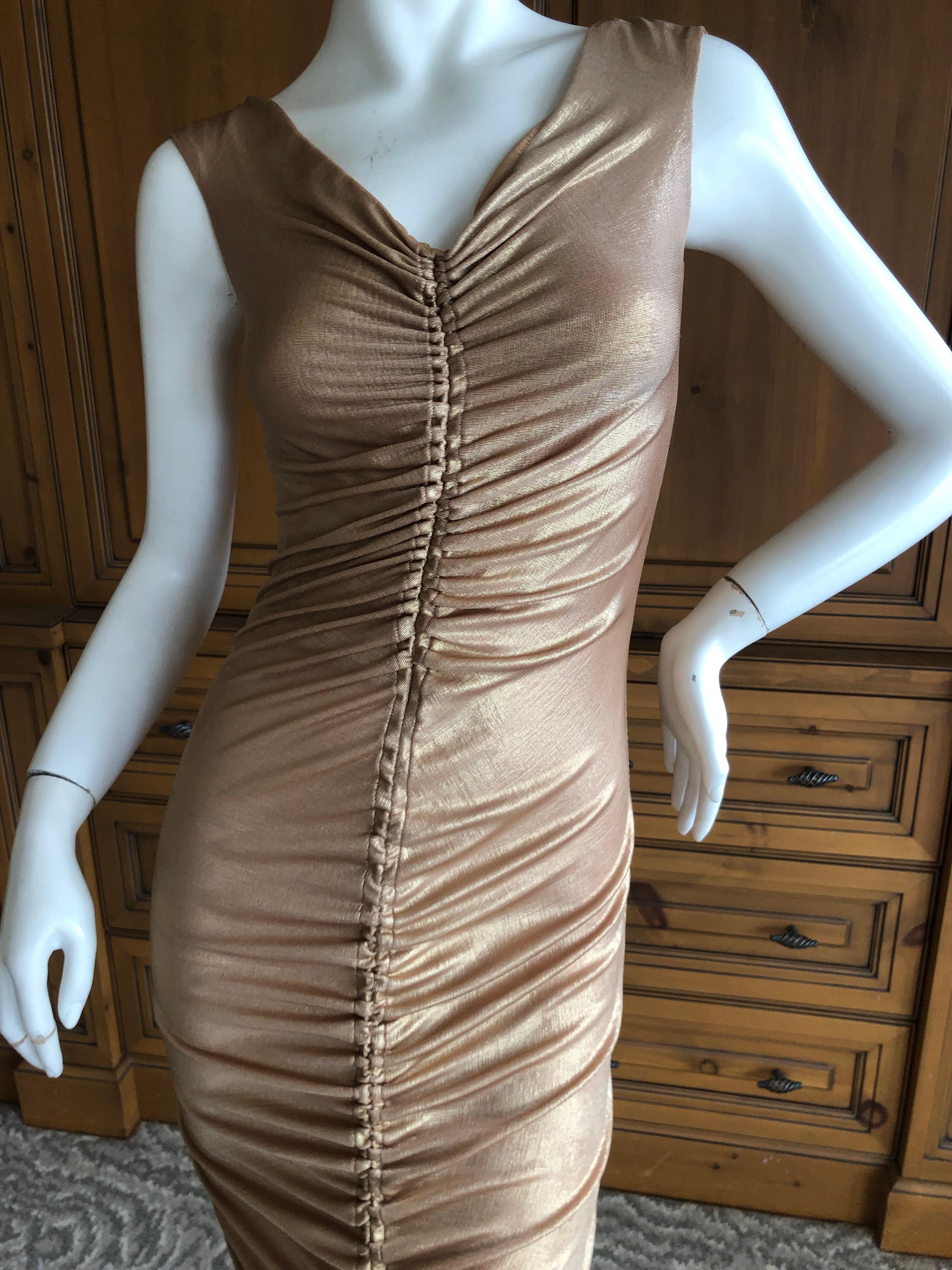 Women's Dolce & Gabbana D&G Vintage Gold Ruched Bodycon Cocktail Dress For Sale