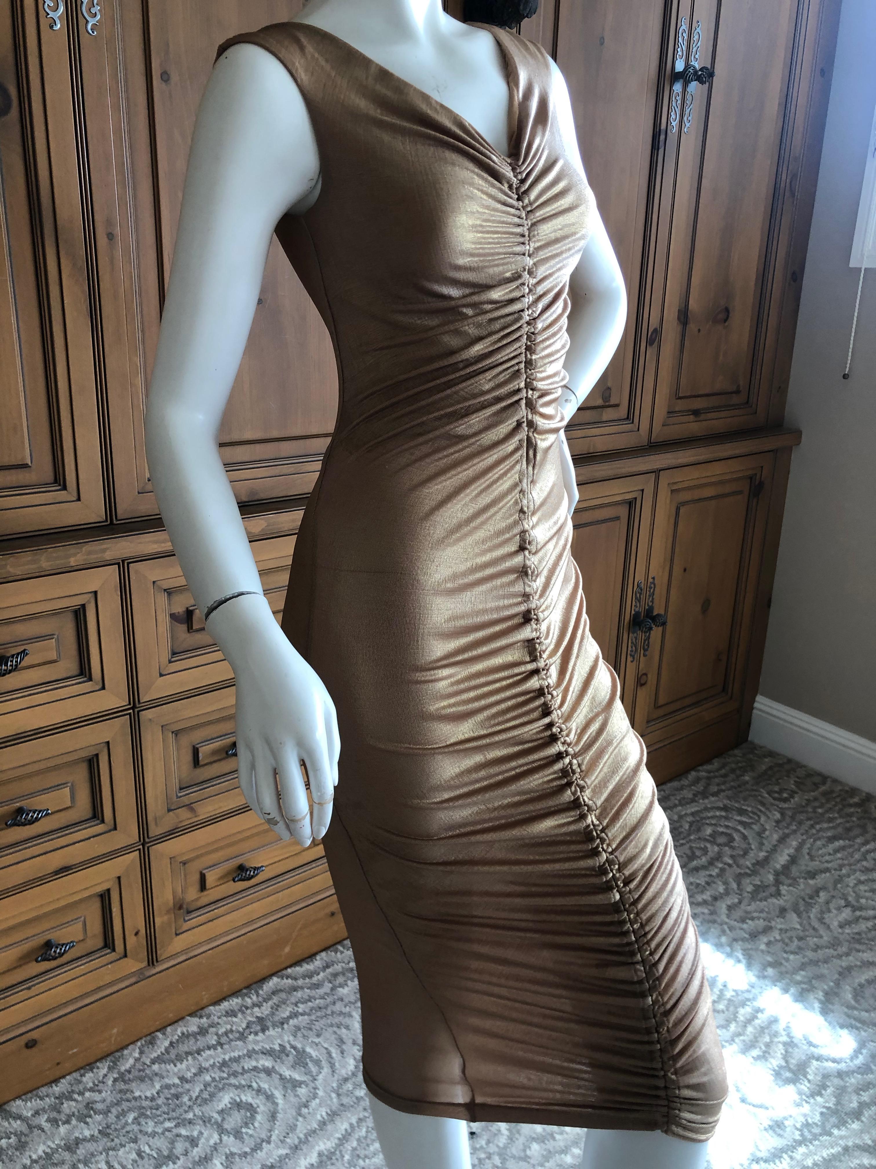 Dolce & Gabbana D&G Vintage Gold Ruched Bodycon Cocktail Dress For Sale 2