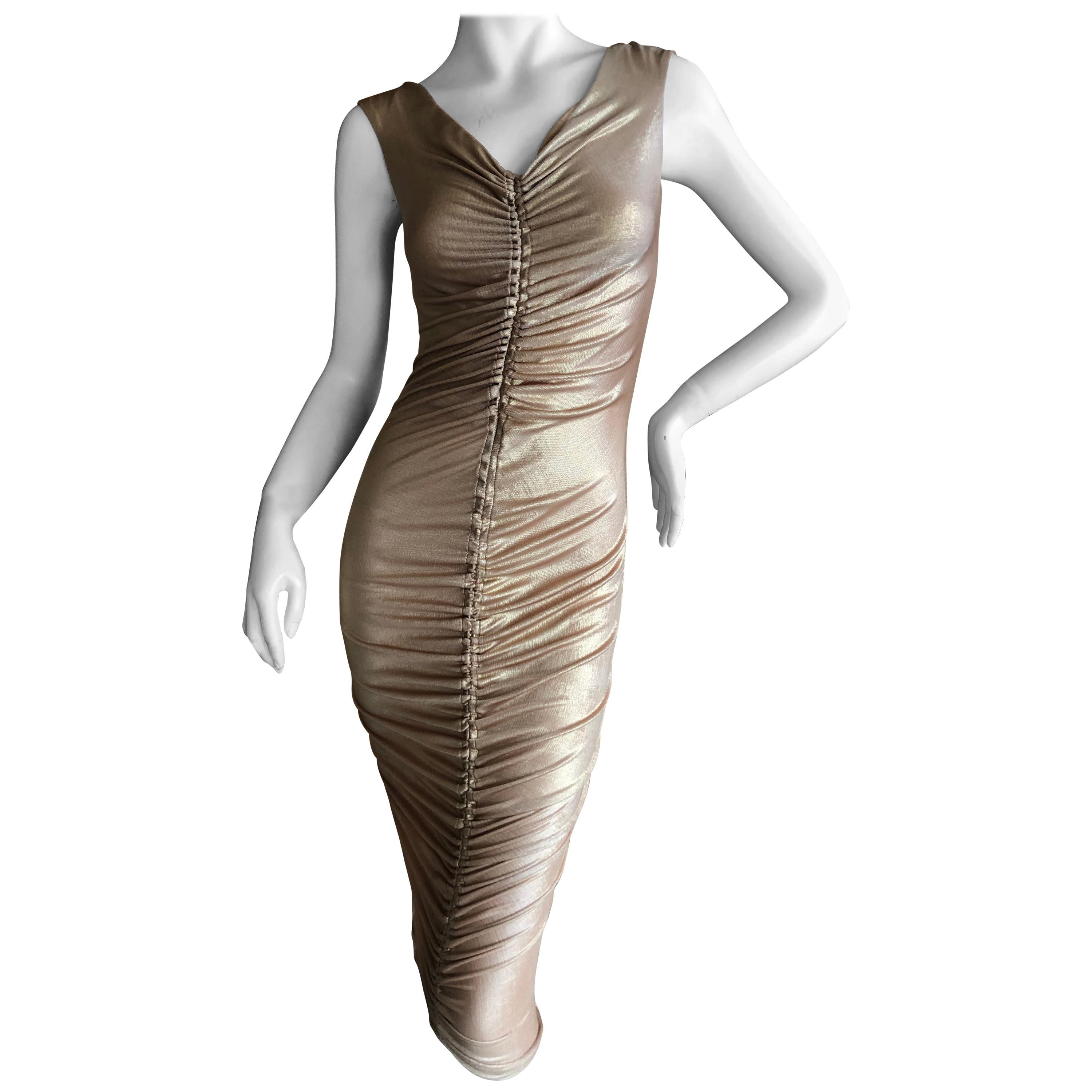 Dolce & Gabbana D&G Vintage Gold Ruched Bodycon Cocktail Dress For Sale