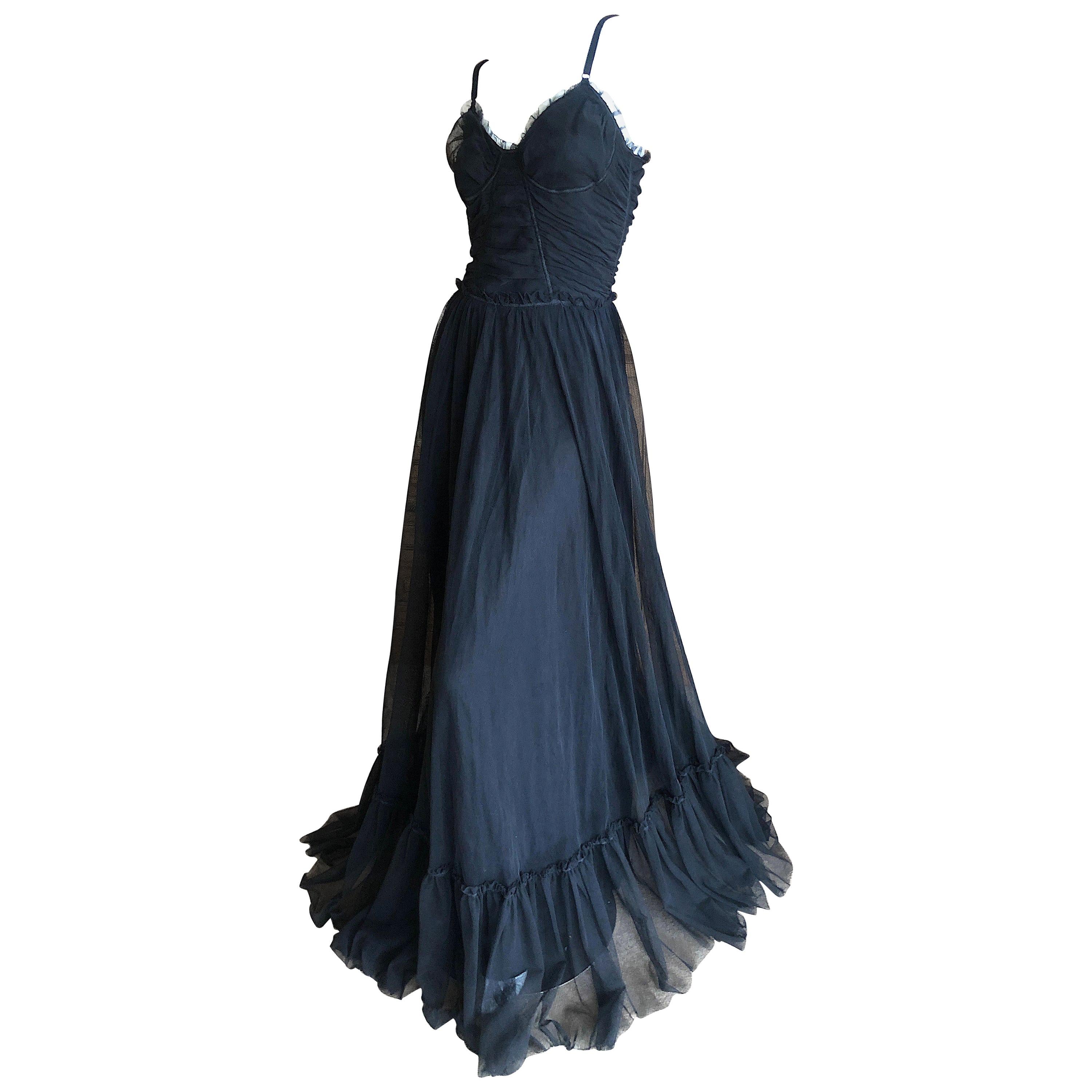 Dolce & Gabbana D&G Vintage Goth Black Morticia Gown with Flowing Long Skirt 44  For Sale