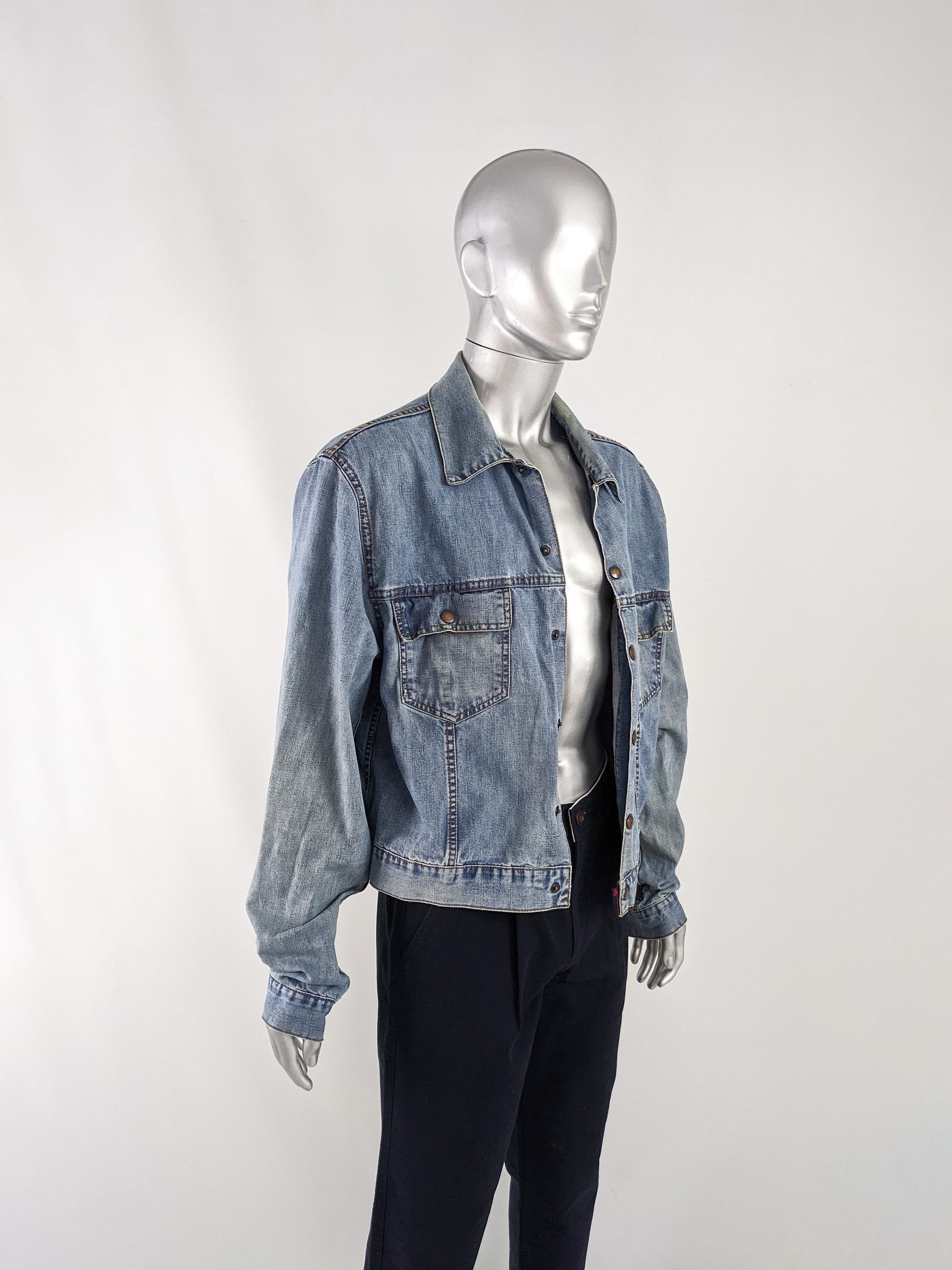 Gray Dolce & Gabbana D&G Vintage Mens Blue Denim Jean Jacket, 1990s For Sale